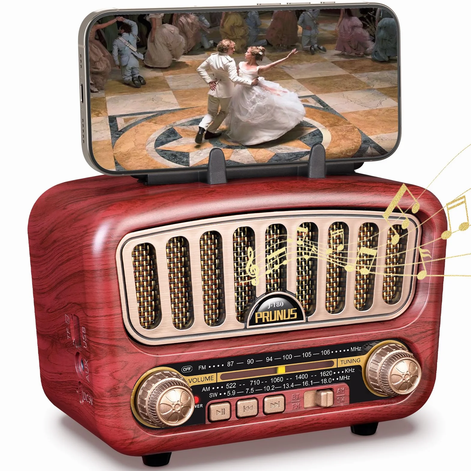 PRUNUS J-180 Radio Portatile FM AM MW SW Bluetooth con Batteria 1800mAh, Supporta TF Card AUX USB