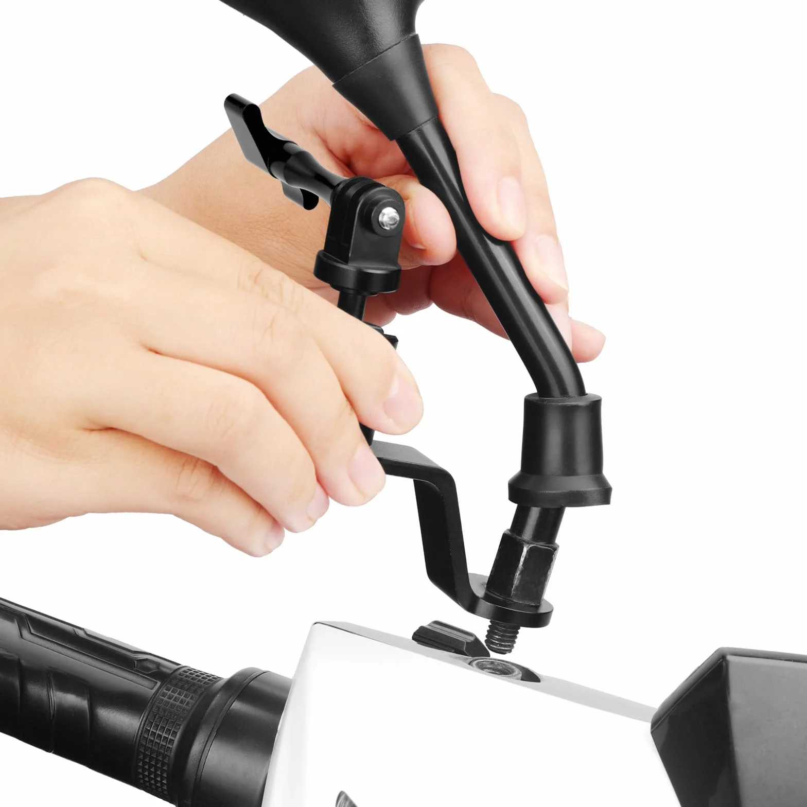 Forevercam Supporto per Moto specchietto retrovisore in Alluminio a 360° Compatibile con Gopro Max Hero 12/11/10/9/8/7/6/5, YI, AKASO, SJCAM, DJI Osmo e Altre Fotocamere di Azione