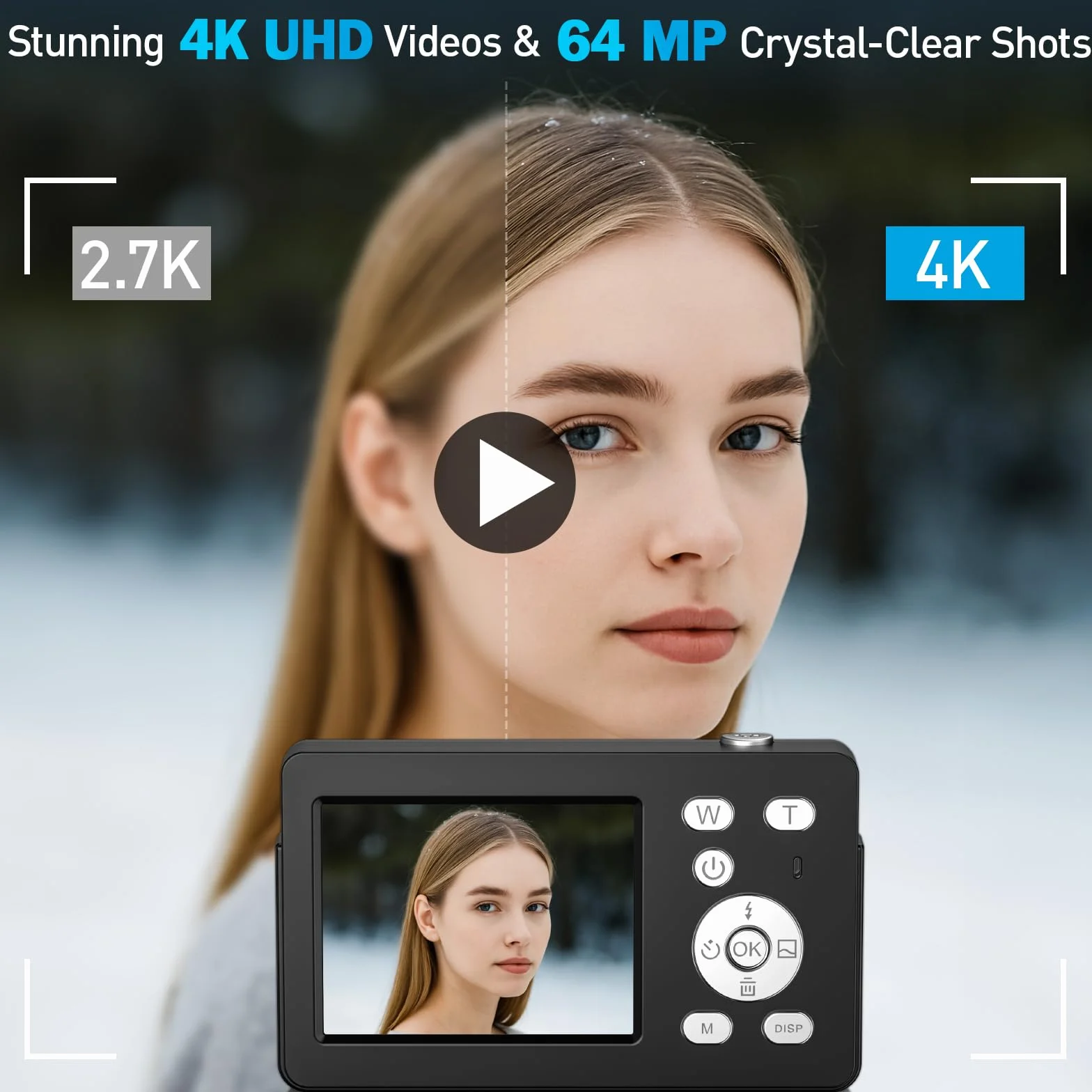 Macchina Fotografica Digitale, Fotocamera Digitale Compatta 4K 64MP, Scheda da 32 GB, Anti-vibrazione, Zoom 18X, Videocamera per Vlogging per Adolescenti, Principianti, Adult (Nero)