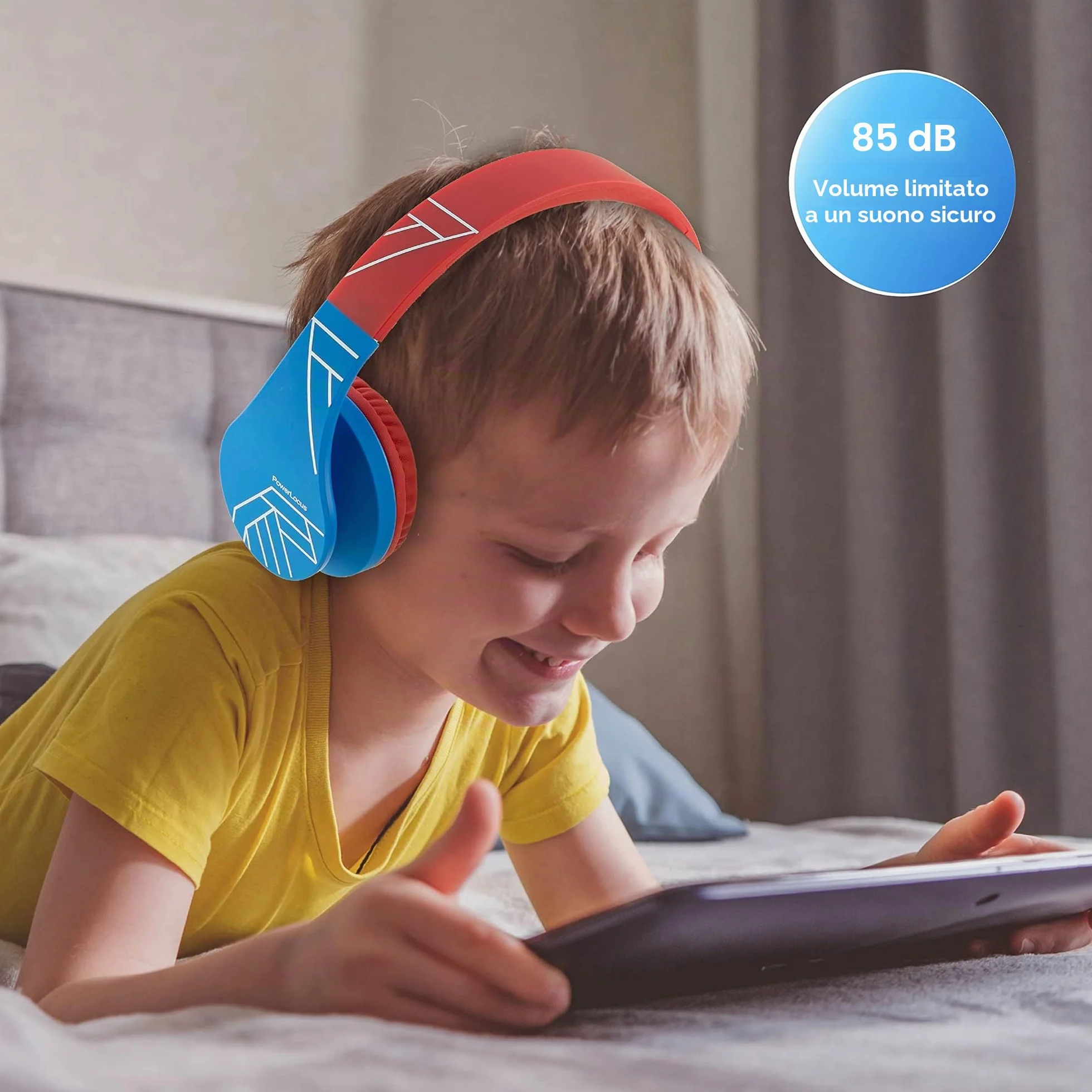 PowerLocus Cuffie Bluetooth per Bambini, Cuffie Senza Fili Over-Ear con Microfono, limitatore di volume a 85 dB, Cuffie Wireless Pieghevoli e Regolabili per Ragazzi e Ragazze per Cellulari/Tablet/PC