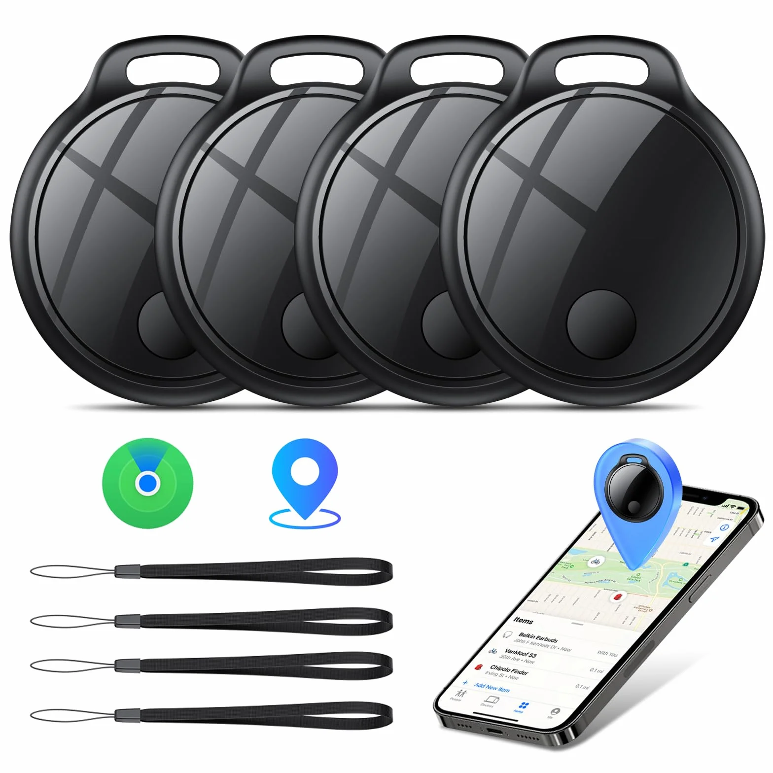 Air Tracker Tag 4 pezzi Nero GPS Tracker Bluetooth Compatibile con Apple Dov'è Localizzatore Chiavi