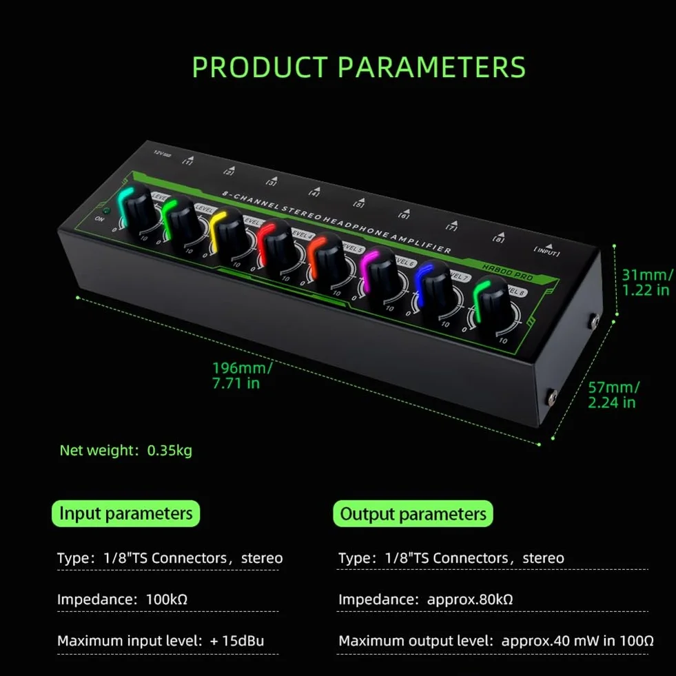HA800 Pro 8 Canali Amplificatore per Cuffie Stereo RGB per Mixer Musicale Registrazione