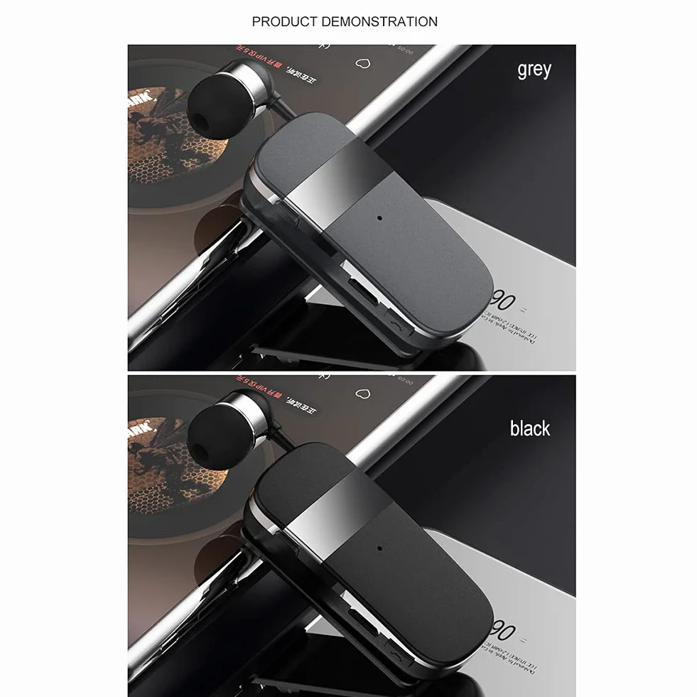 MoreChioce Cuffie Bluetooth 5.0, Auricolare Bluetooth Senza Fili Retrattile Cuffie Auricolari con Cancellazione del Rumore Cuffie Wireless Auricolari Cuffie Bluetooth nell'orecchio,10m,Grigio,k53