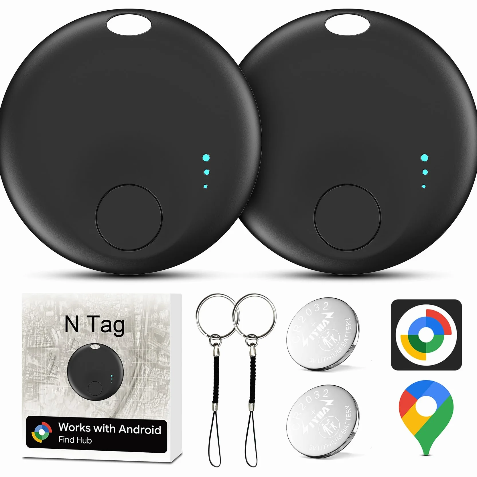 Air Tracker Android, 2 PCS Smart Tracker Localizzatore Chiavi Compatibile con Trova Dispositivo(Solo Android), Bluetooth Tracker Tag Compatibile per Portafogli,Chiavi,Zaini (Nero)