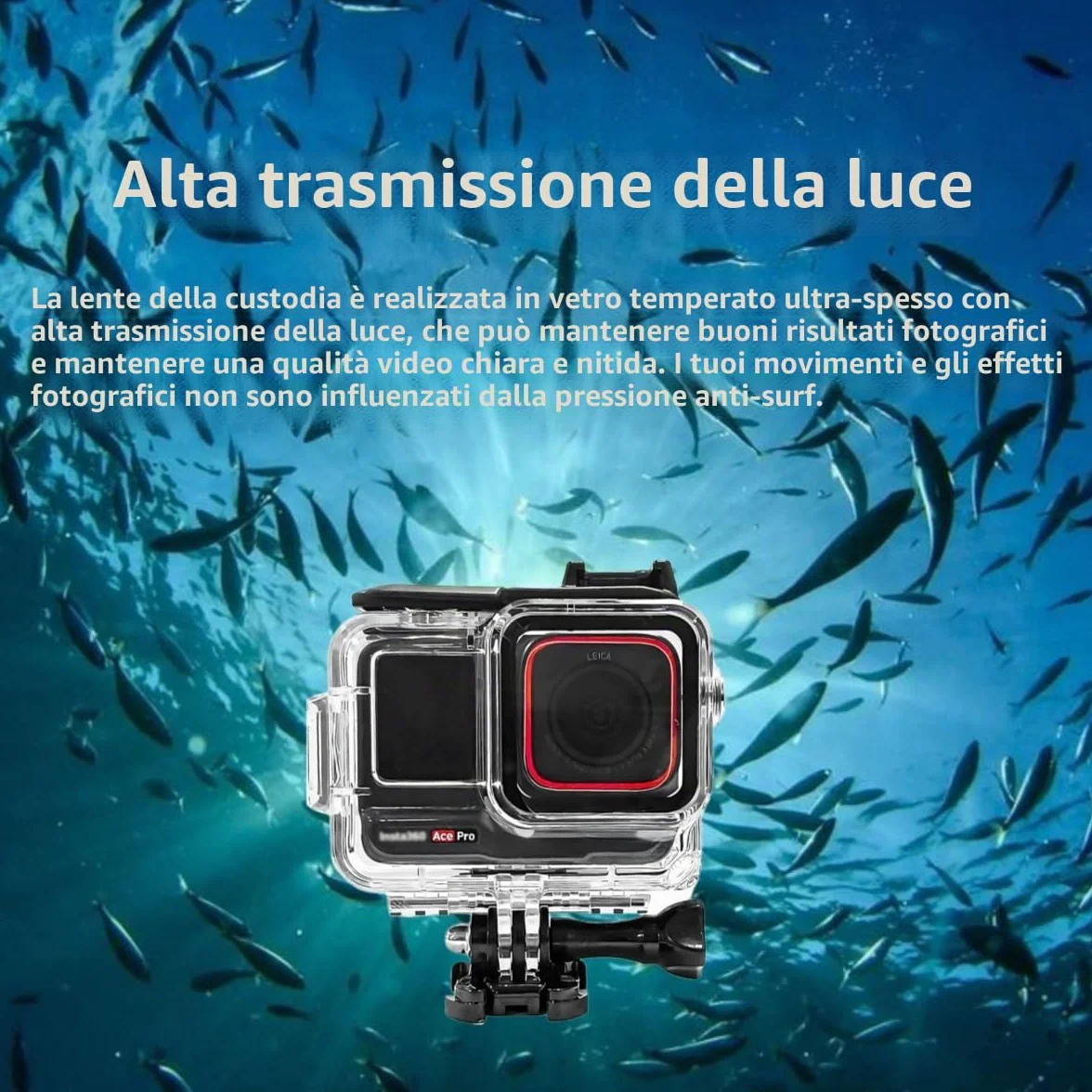 Custodia impermeabile e impugnatura galleggiante compatibile con Insta360 Ace Pro, custodia protettiva subacquea con accessori per staffa