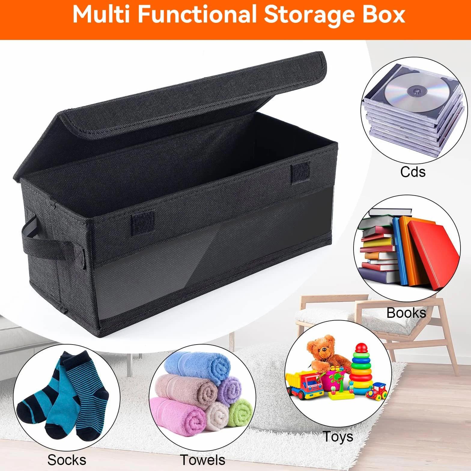 Scatola Porta CD con Coperchio,porta cd portatile Con finestra di visualizzazione,Contenitori Impilabili con Coperchio Pieghevole per 32 CD per Casa e Auto, Nero