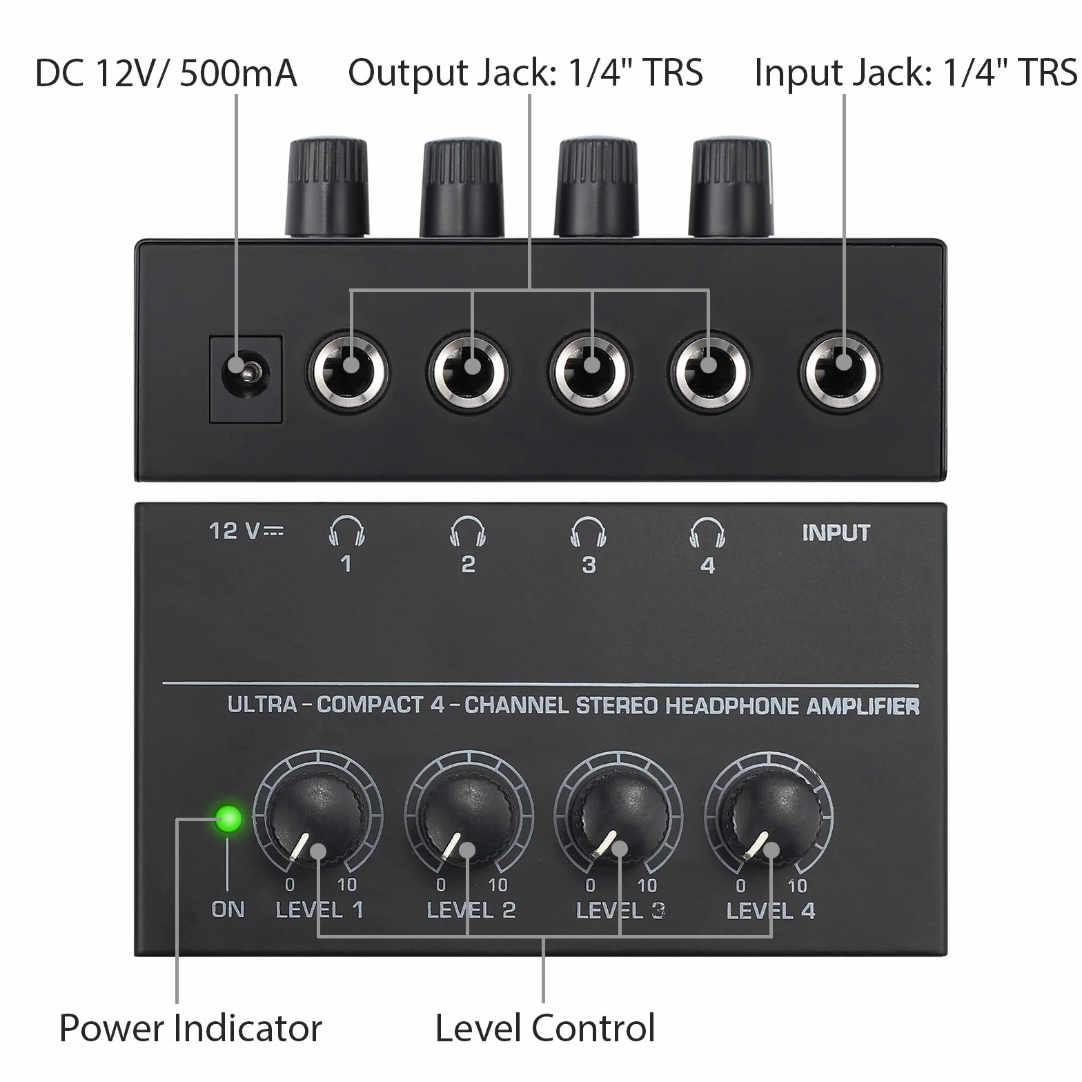 Neoteck HA400 Amplificatore Per Cuffie a 4 Canali Ultracompatto Amplificatore per Cuffie Stereo con 5 PZ Adattatore Audio Jack da 6.3mm a 3.5mm