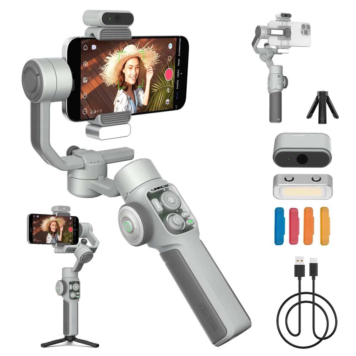 ZHIYUN CINEPEER SMOOTH 5E Combo Stabilizzatore per Smartphone, Intelligent AI Tracking, Luce di Riempimento Integrata & Magnetica, 3 Assi Gimbal, Modifica Intelligente, Carico 300g