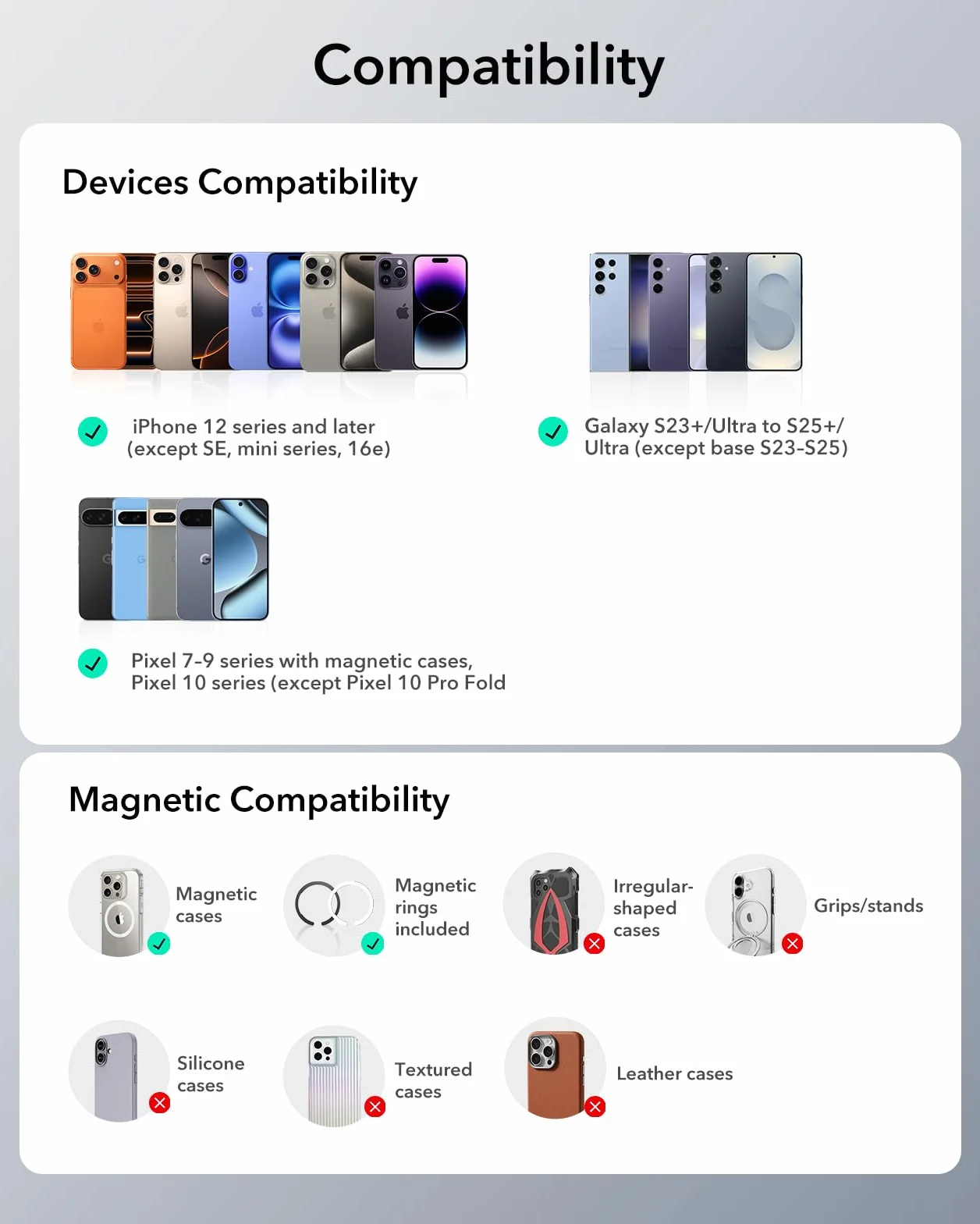 ESR Portafoglio con MagSafe, RFID Blocco, Supporto per 5 Carte, Pelle Vegana, Supporto Regolabile, Wallet per iPhone Serie 17e/17/16/15/14/13/12 e Alcuni Dispositivi Samsung, Non per 13/12 Mini,Nero