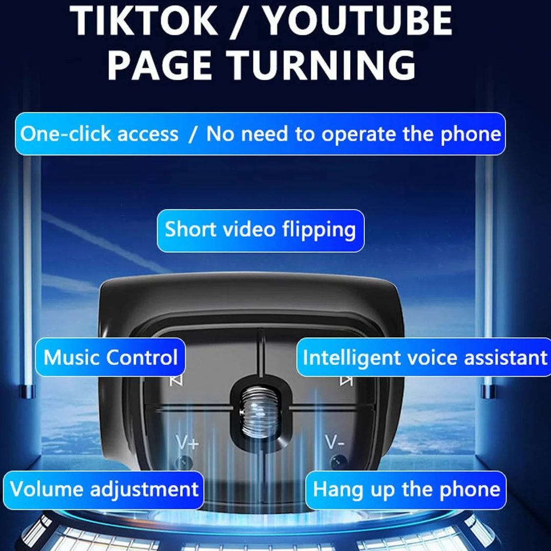 TikTok - Telecomando Bluetooth per auto, bici, moto, pulsante di controllo del volante, batteria ricaricabile integrata, compatibile con iPhone e telefoni Android