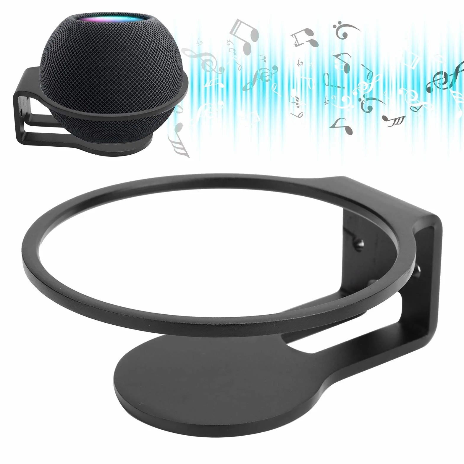 PUSOKEI Supporto a Parete per HomePod Mini - Robusto Supporto in Lega di Alluminio, Supporto per Soluzione Salvaspazio Compatibile con Homepod Mini Altoparlante(Nero)