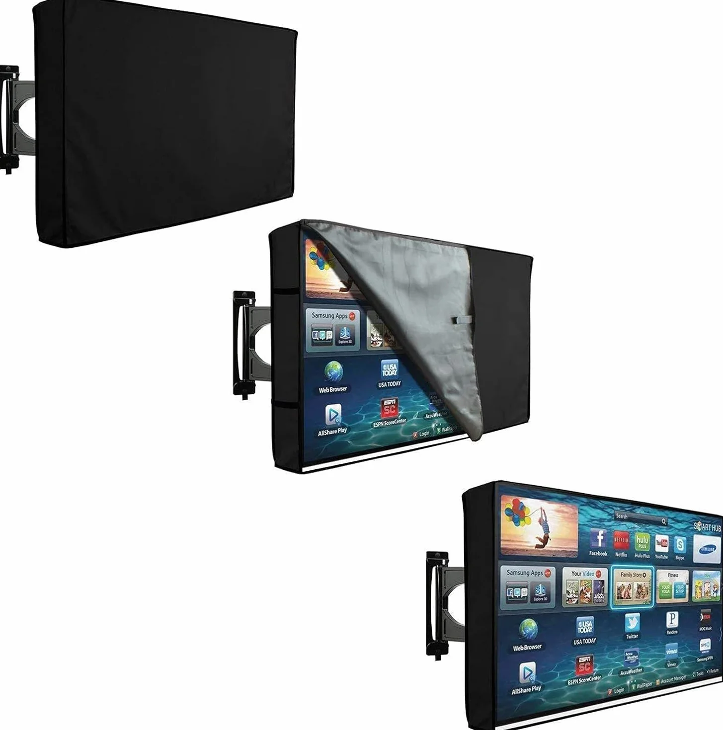 Copertura TV Esterna Impermeabile Antipolvere per Schermo Piatto con Tasca Telecomando 30-32" Nero