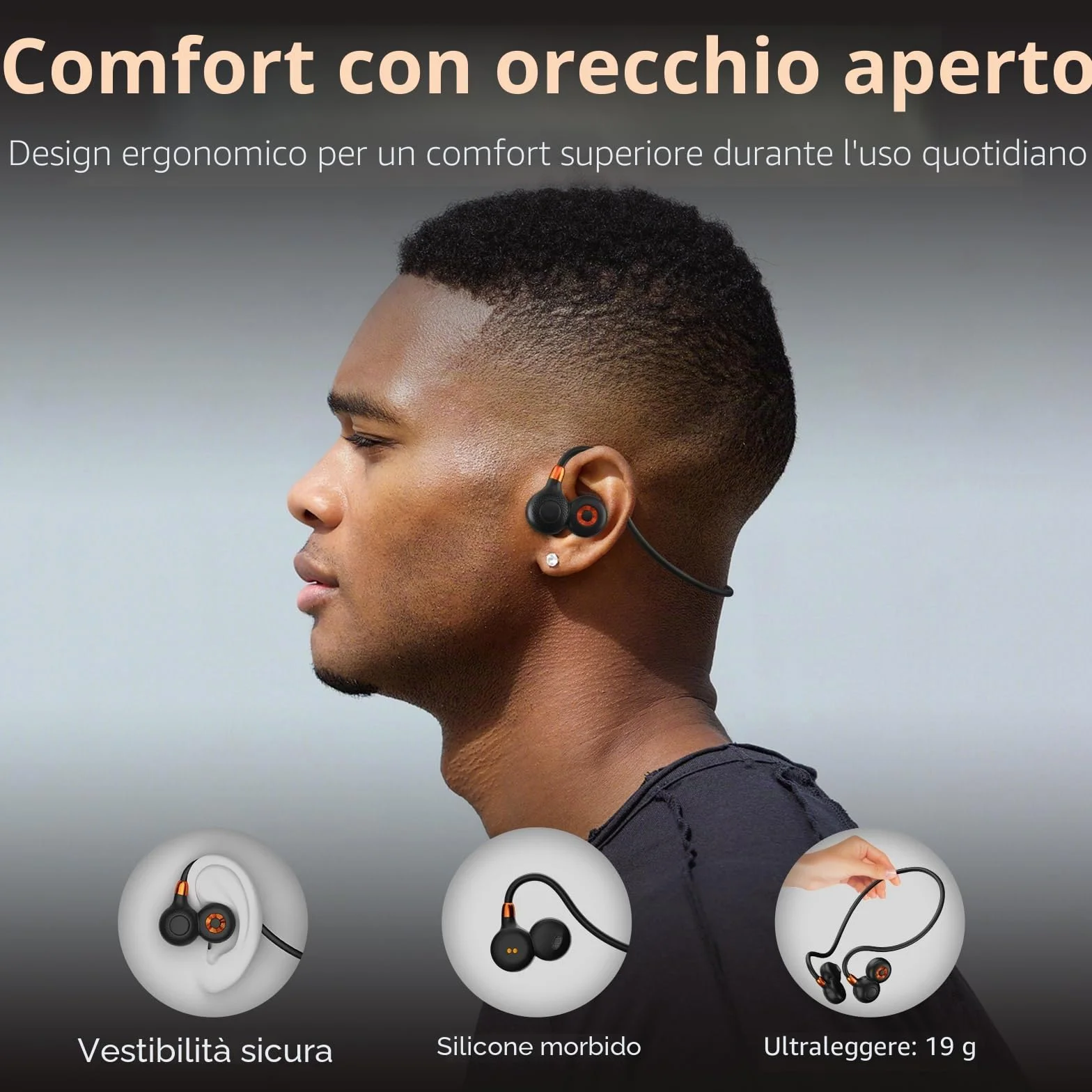 Ortizan Cuffie Bluetooth Sport, Auricolari Open Ear Wireless Bluetooth 5.3 IPX6 Impermeabili, Chiamata Chiara, 19 G, Auricolari Leggeri 15 Ore Di Riproduzione E Ricarica Rapida Magnetica Per Corsa