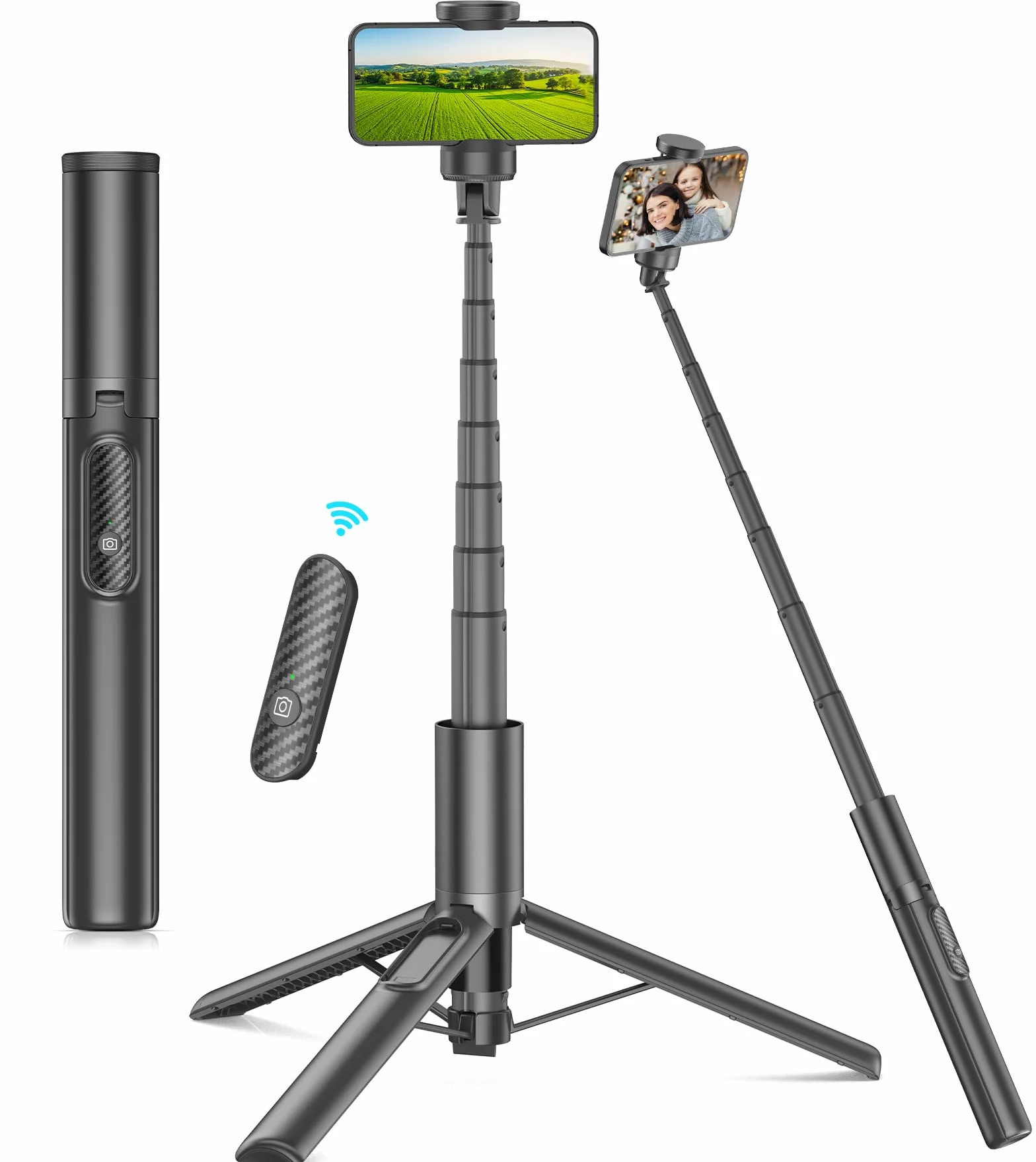 Gahenwo 153cm Treppiede Smartphone Bastone Selfie,Cavalletto per smartphone con Telecomando Wireless e Supporto per Telefono Rotante a 360 gradi, compatibile con smartphone da 4''-7'' pollici