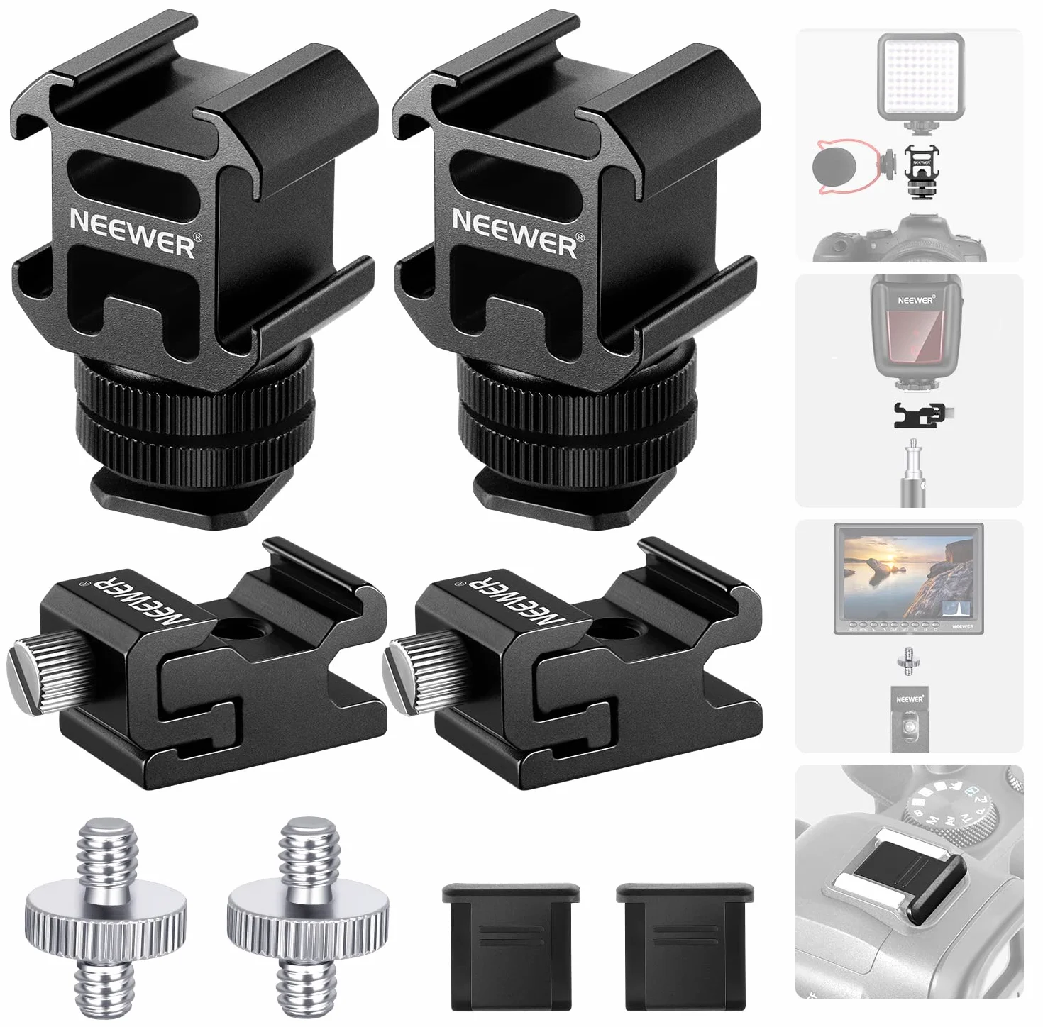 NEEWER 8Pz Kit Adattatori Per Attacco A Hotshoe, Supporti Tripli A Coldshoe, 1/4" Vite, Staffa Per Supporto Flash e Copertura Per Coldshoe Per Fotocamere DSLR,Luce LED,Microfono,Cavalletti, Monitor