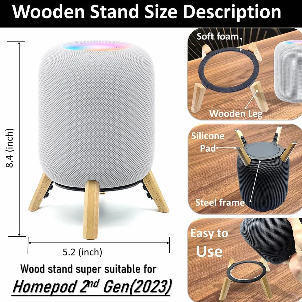 Real Wood Stand for HomePod 2nd Gen, Tripod Mount Holder White Oak