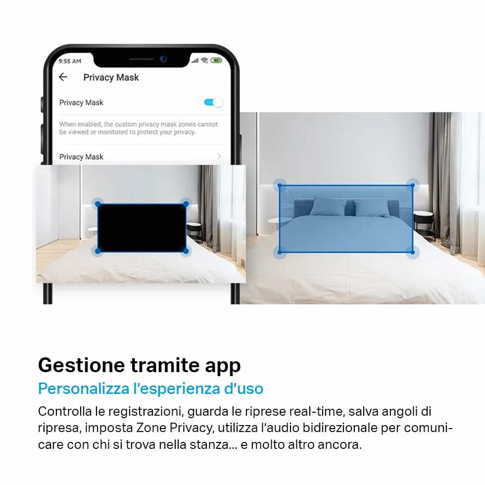 Tapo C220 Telecamera Wi-Fi Interno 2K 4MP QHD, Videocamera Sorveglianza, 360º Horizontal, Panoramica e iInclinazione, Visione Notturna, MicroSD fino a 512GB, Alexa, Google Assistant