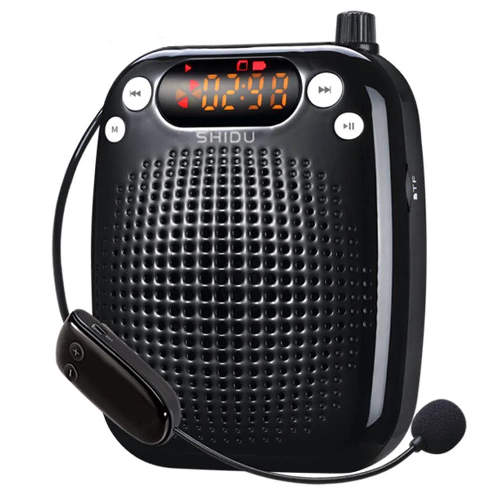 Amplificatore vocale portatile SHIDU amplificatore di voce senza fili con microfono UHF, mini altoparlante Pa sistema ricaricabile da 10W 2000 mAh per insegnanti, guida turistica, yoga, aula