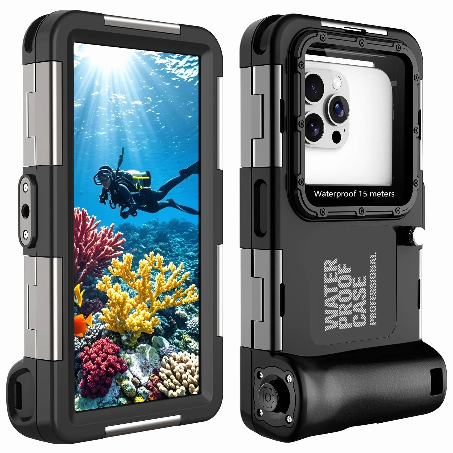 Custodia subacquea impermeabile per snorkeling e immersioni per iPhone 16/15/14/13/12/11 Pro Max 15m/50ft Custodia impermeabile professionale per immersioni subacquee Custodia per foto e