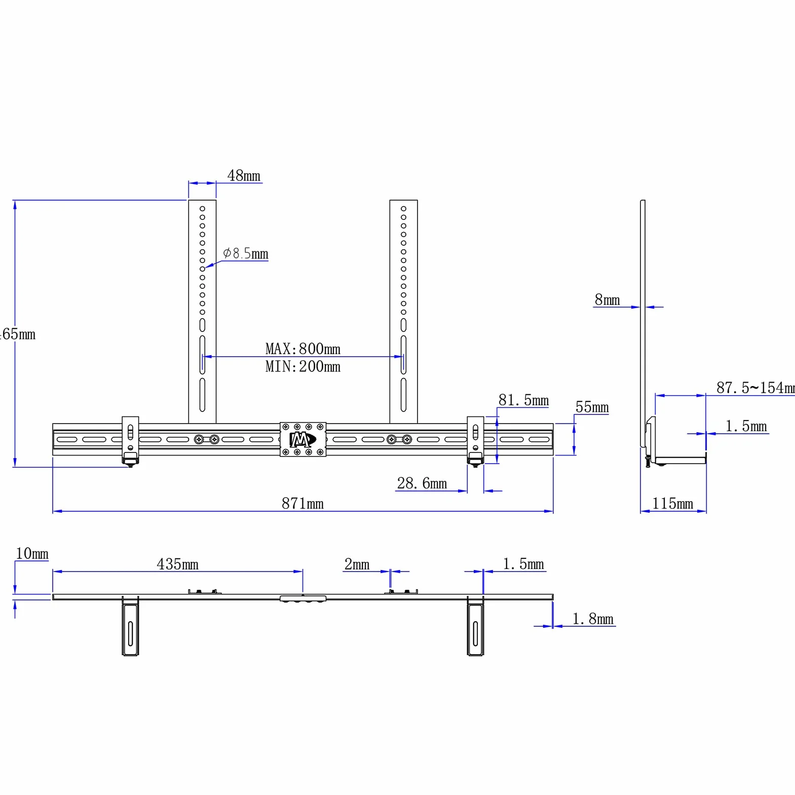 Mounting Dream Universale Staffa Soundbar Supporto per Soundbar con/senza fori, Supporto per TV soundbar con Staffe di Base Esteso Anti-Scivolo (da 87.5 a 154mm), Installa su Supporto TV, Parete o TV