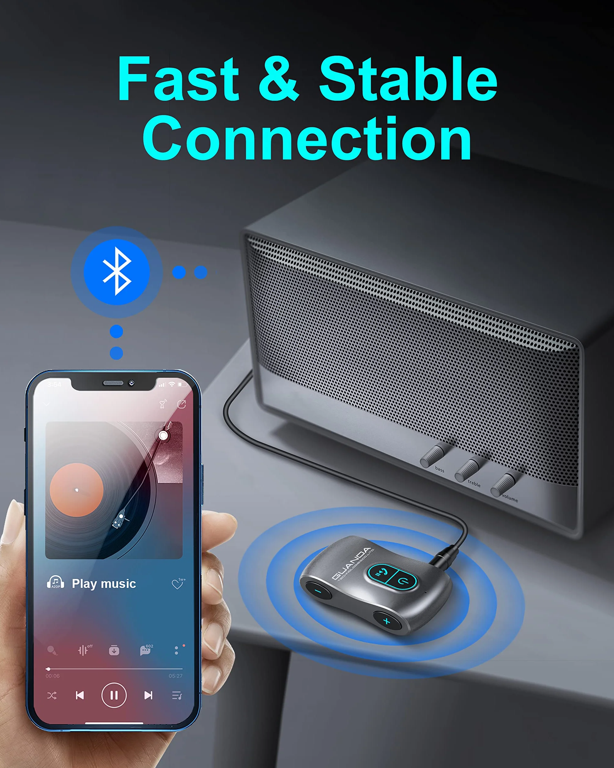 Ricevitore Bluetooth 5.0, adattatore Bluetooth AUX con cancellazione del rumore per autoradio/PC/TV/Stereo domestico/Cuffie cablate/Altoparlante W Slot per scheda Micro SD S Chiamate in vivavoce