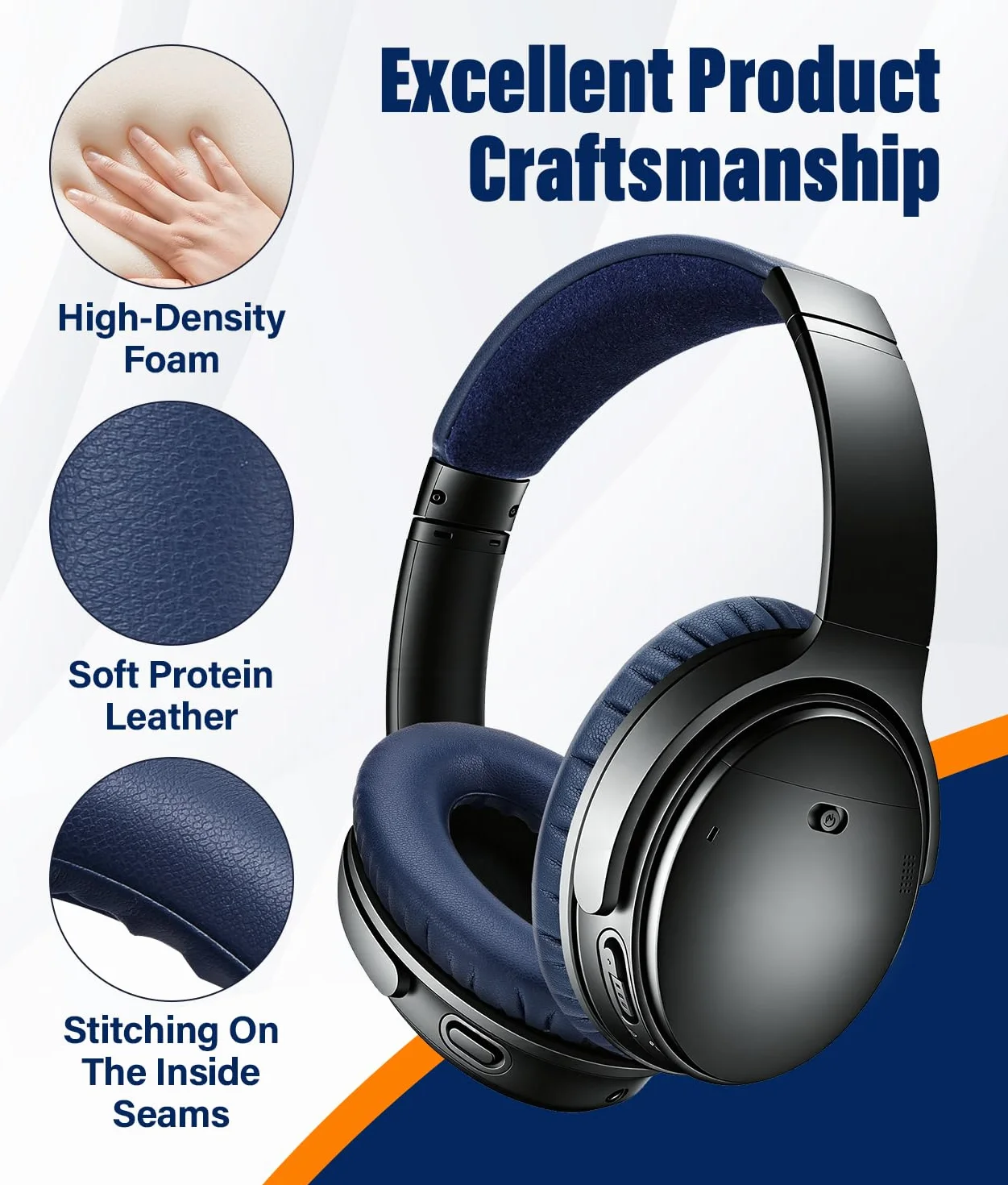 WADEO Kit di Sostituzione Cuscinetti e Archetto per Bose QC35 / QC35 II / QC35 II Gaming, Ritrova Comfort e Isolamento Acustico – Cuscinetti in Pelle Proteica