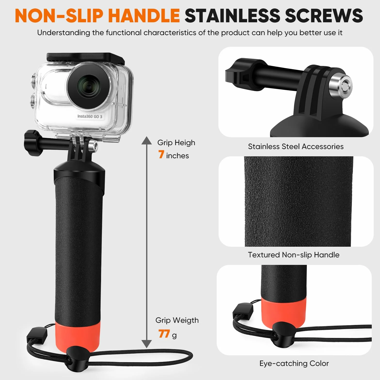 Custodia impermeabile e impugnatura galleggiante compatibile con Insta360 GO 3, custodia protettiva subacquea con accessori per staffa per Insta360 GO 3