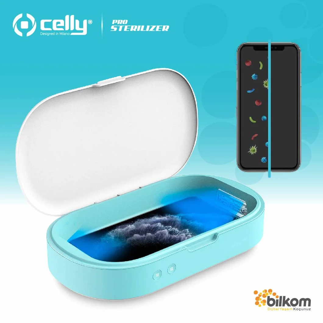 Celly Sterilizzatore UV Universale (certificazioni), Scatola disinfettante con Raggi UV-C e Funzione aromaterapia per Smartphone e Accessori, Orologi, Maschere, Guanti.