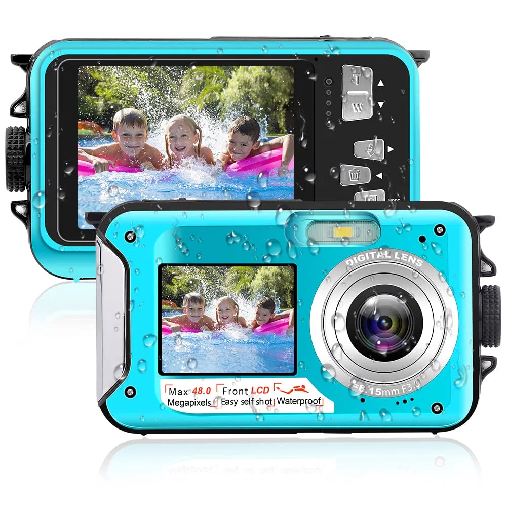 Fotocamera digitale, Yixinxin Fotocamera subacquea 3,35 m HD 4K Video 56MP Autofocus Fotocamera compatta Selfie Doppio schermo 16X Fotocamera impermeabile con scheda di memoria da 32G Fotocamera