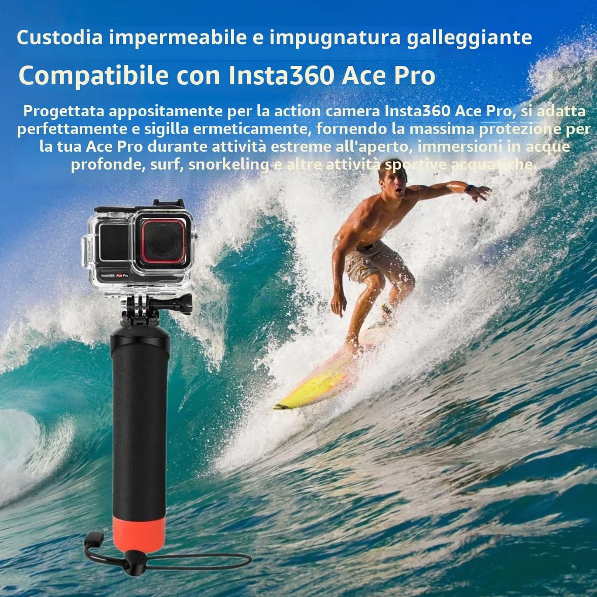 Custodia impermeabile e impugnatura galleggiante compatibile con Insta360 Ace Pro, custodia protettiva subacquea con accessori per staffa