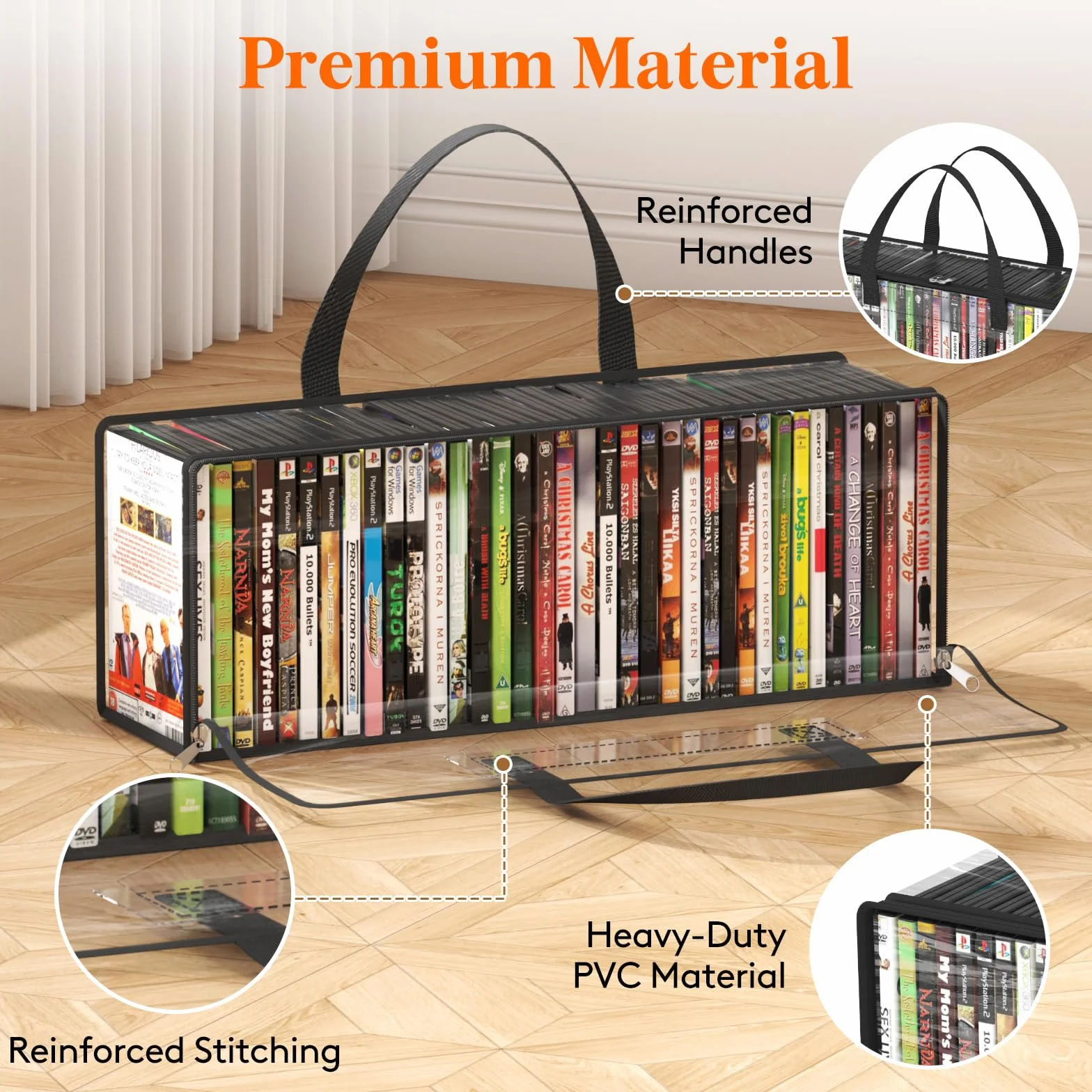 Lifewit Borse Porta DVD, Organizzatore Trasparente in PVC per Custodie Blu-ray e Film, Contenitore per Media e Videocassette VHS con Manici, Capacità 140 DVD (35 per Borsa), 4 Pezzi