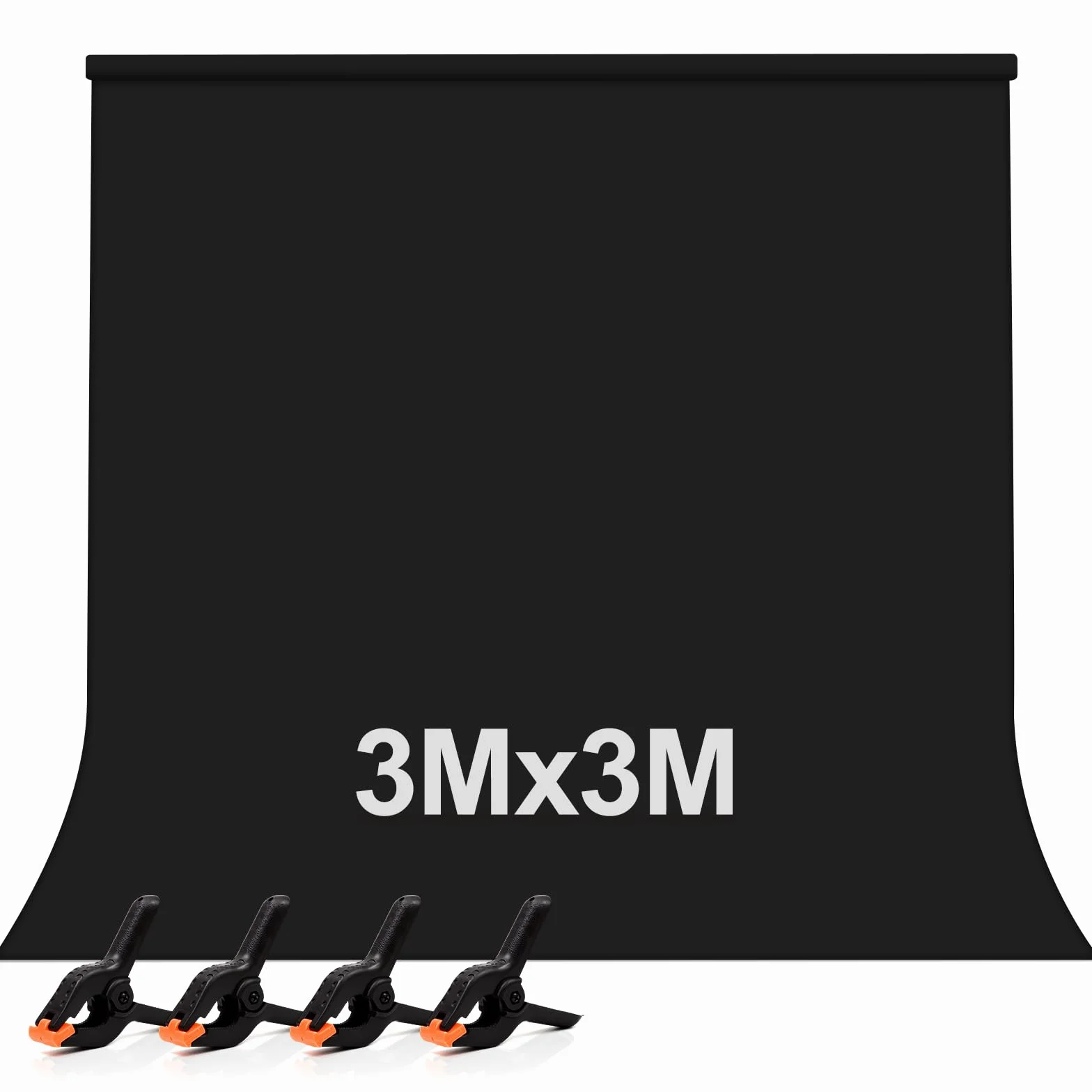 Telo Nero Fotografico, 3M x 3M Sfondo Nero per Foto, Sfondo Fotografico 3 x 3m a Tinta Unita Addensato e Denso con 4 Molle per Studio Fotografico e Registrazioni Televisive