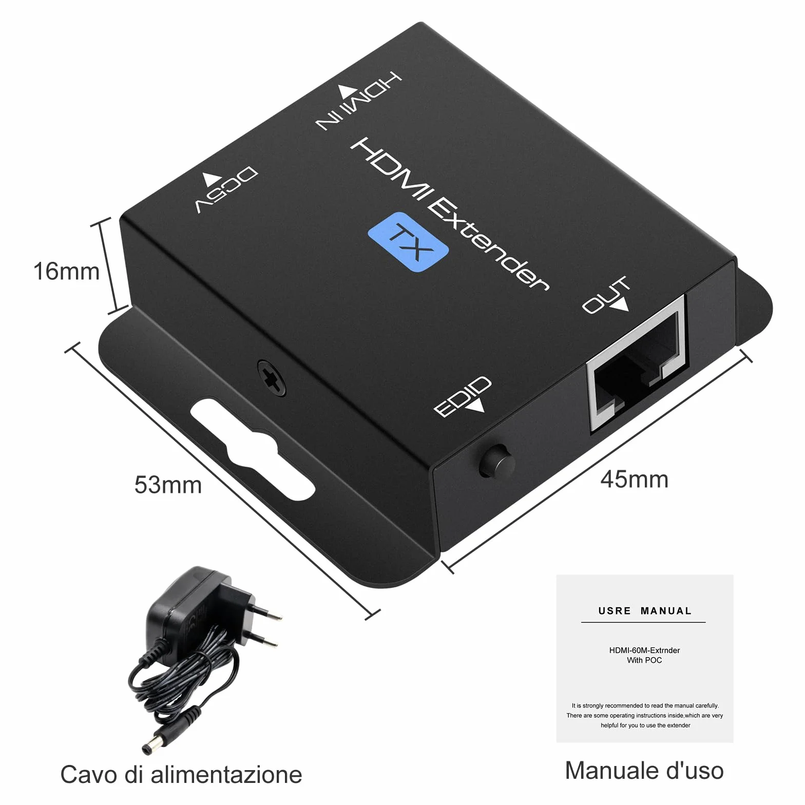 VEDINDUST HDMI Extender Over Cat5e 6 7 Ethernet Trasmettitore Ricevitore Supporto Preimpostazioni EDID 1080p POC Solo bisogno di alimentazione TX per lavoro 1080P 50m POC