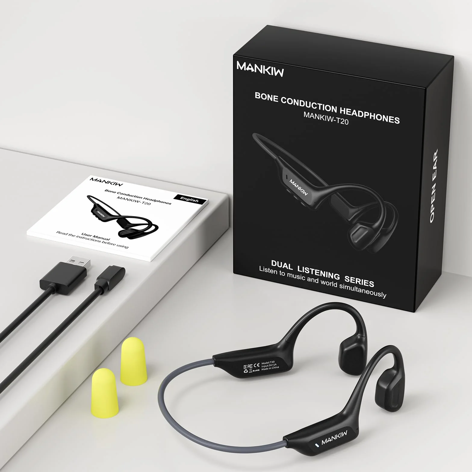 MANKIW Cuffie Conduzione Ossea, IP68 Cuffie Open Ear Bluetooth 6.0, Auricolari Conduzione Ossea per Fitness, Corsa, Auto, Escursionismo