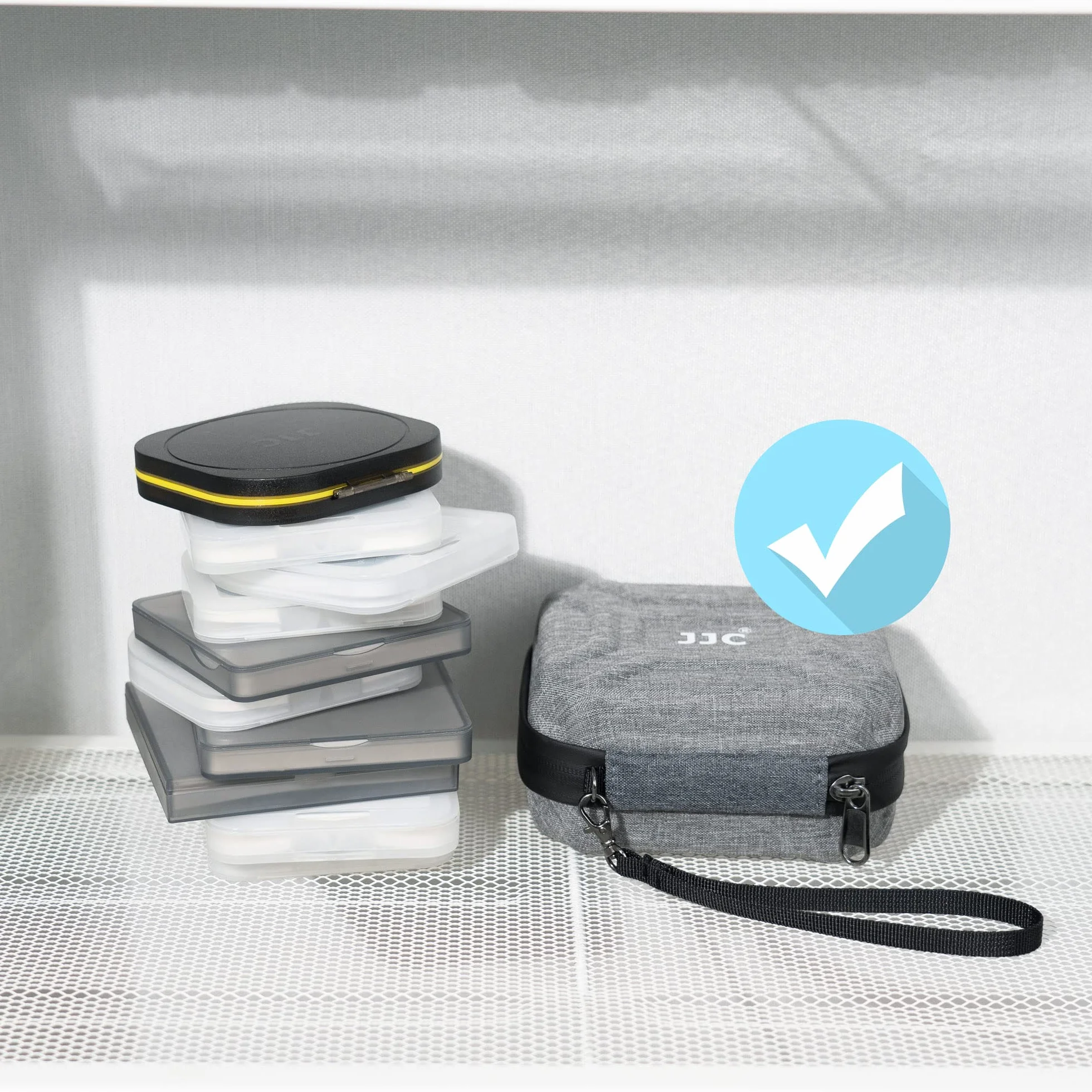 JJC Custodia per filtro per obiettivo fotocamera resistente all'acqua per 10 filtri tondi diametro fino a 95 mm - Fodera Tasche filtro Custodia per il trasporto Scatola con un panno in microfibra