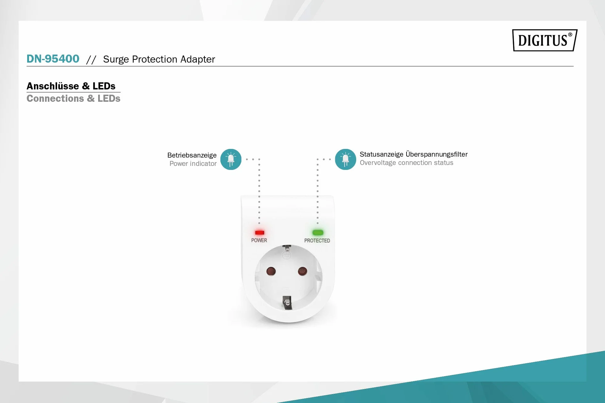 DIGITUS DN-95400 Adattatore protezione sovratensioni 5 pezzi 16A 230V 3500W LED bianco
