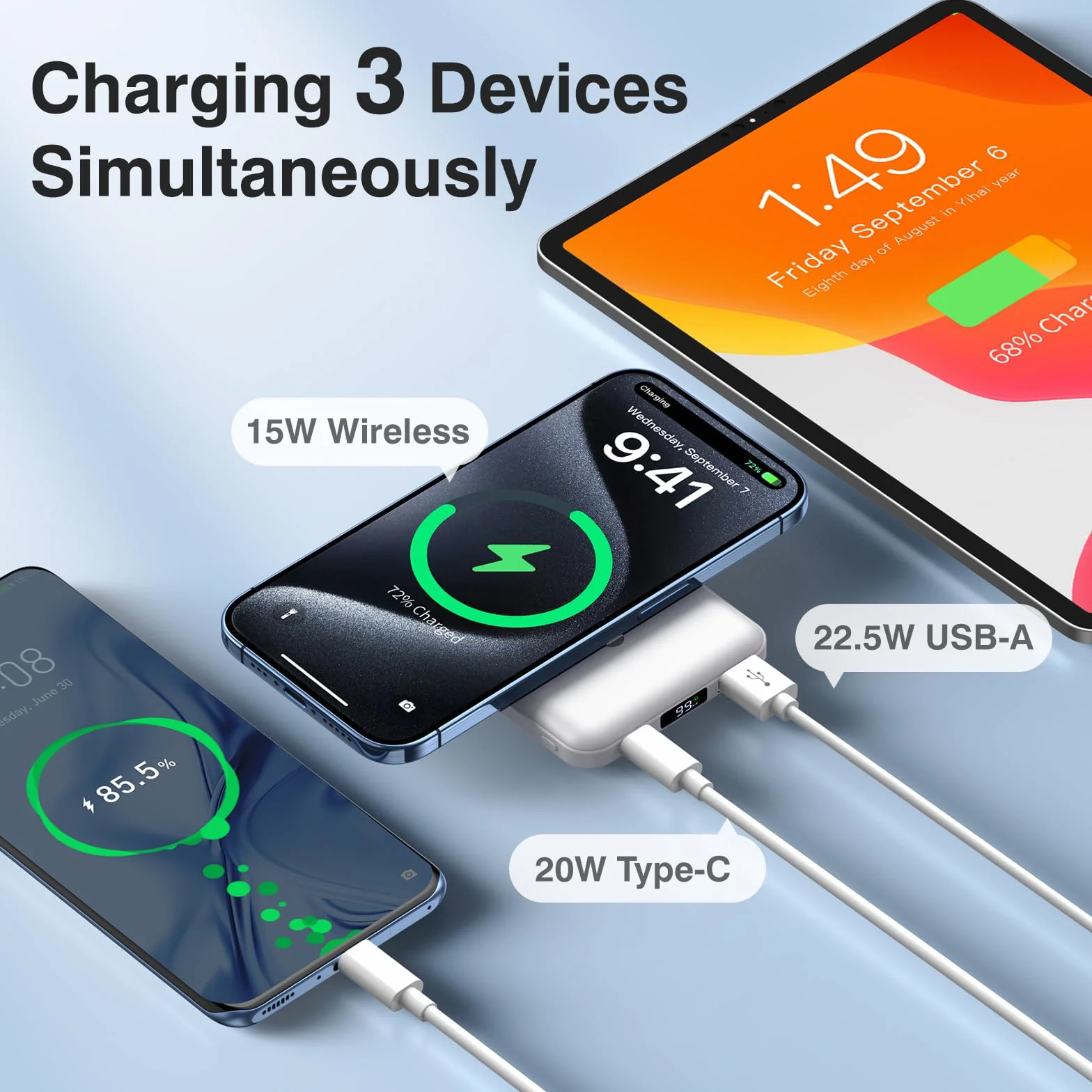AOGUERBE PowerBank per Magsafe, 10000mAh Power Bank Magnetico Caricatore Wireless Portatile 22.5W PD Ricarica Rapida con Display LED, Batteria Esterna per iPhone 17/16/15/14/13/12/Mini/Pro/Pro Max