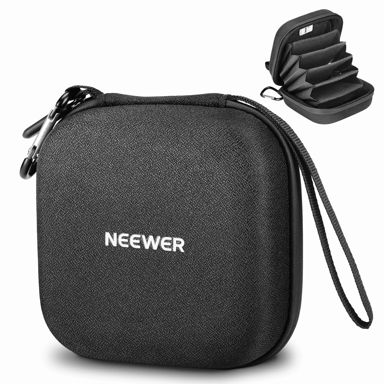 Neewer Custodia di Stoccaggio per Filtro da 11x11cm, Borsa da Trasporto Antiurto Antipolvere Impermeabile con Divisori Espandibili, Cinturino Polso e Moschettone per 4 Filtri Circolari da 86mm, PB12