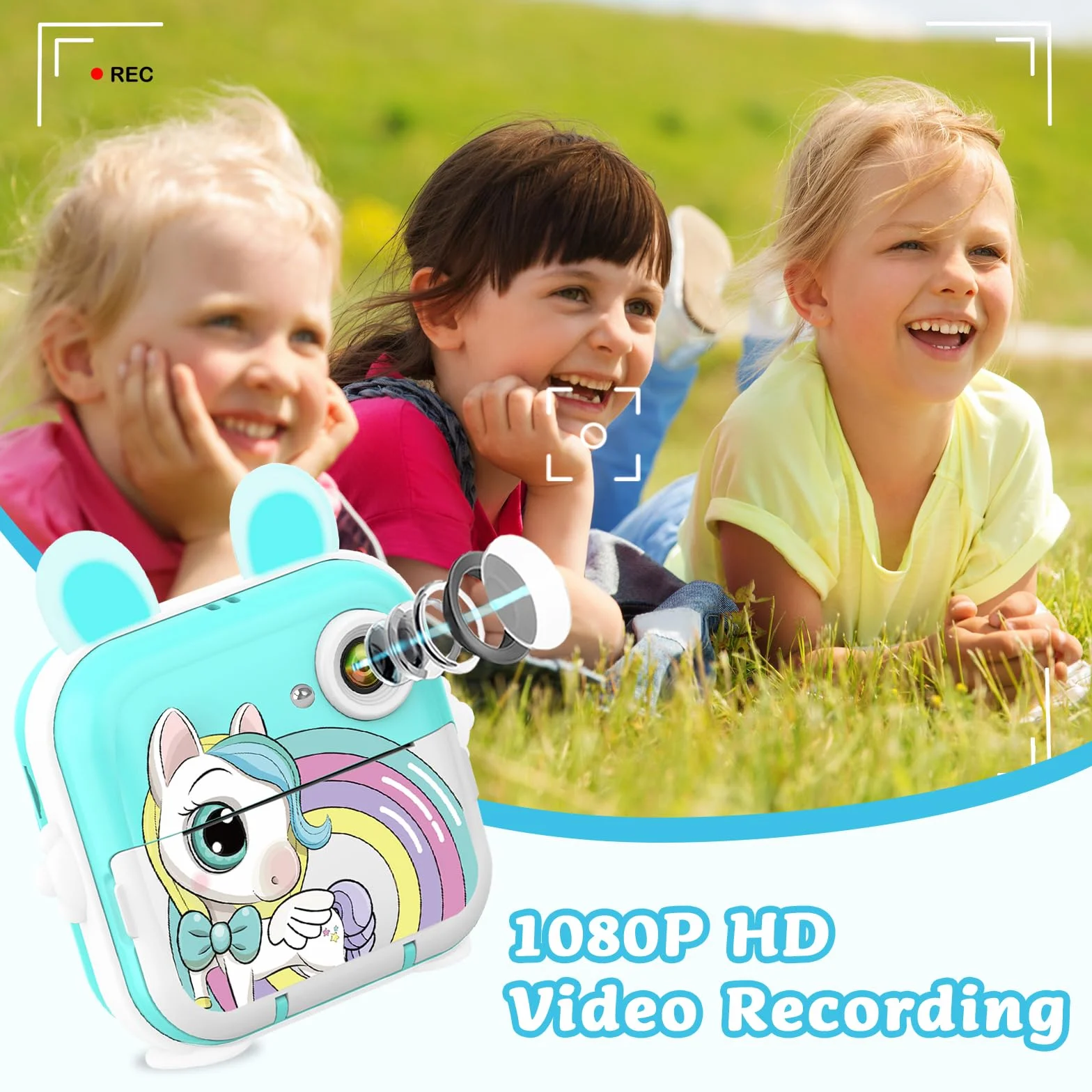 Macchina Fotografica Bambini Istantanea, 2,4 Pollici 1080P Digitale Fotocamera Bambini con Carta Fotografica Stampa e 32GB Schedaper Giocattolo Regalo di Natale Bambino e Bambina 4-12 Anni
