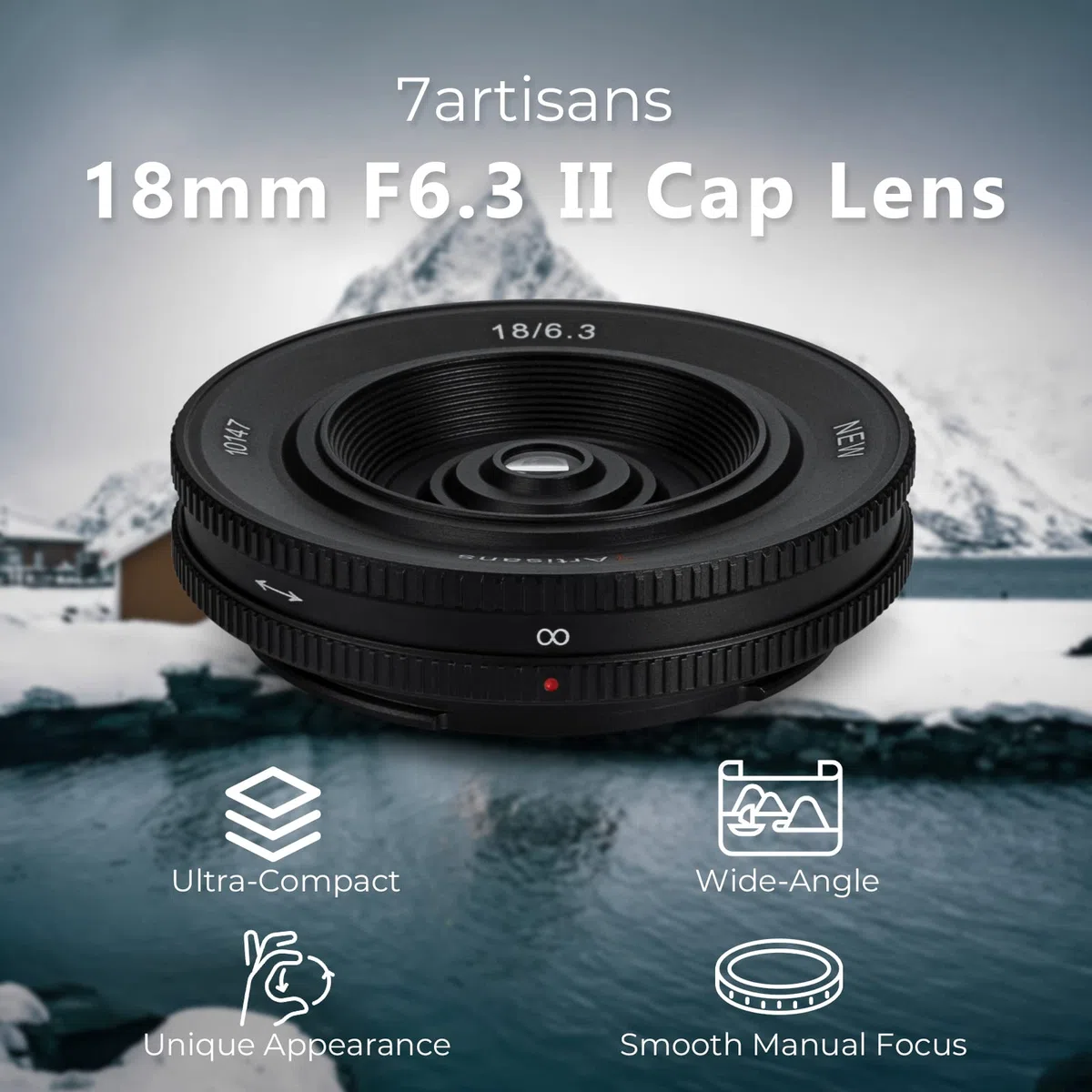 7artisans 18mm F6.3 II UFO Obiettivo, compatibile con fotocamere mirrorless Fuji X-Mount X-M1 X-M2 X-H1 X-T1 X-T10 X-T2 X-T20 X-T3 X-T4 X-T100 X-T200 X-T30 X-Pro1 Pro2 X-Pro. 3 X-E1 X-E2 X-E2S