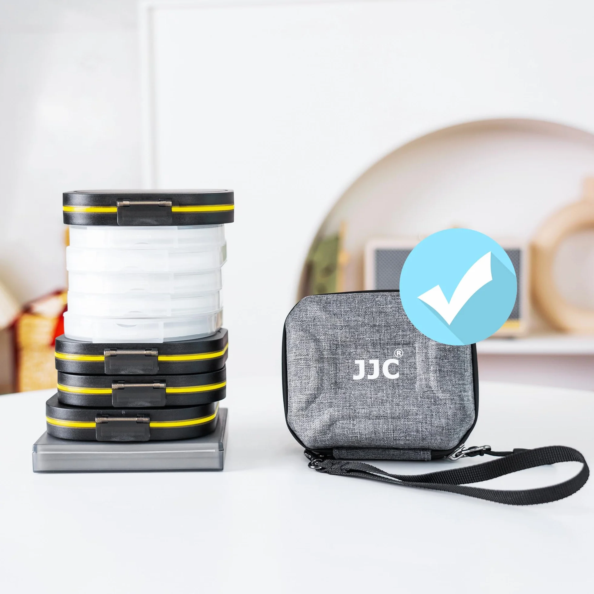 JJC Custodia rigida per 10 filtri, diametro ≤ 67 mm, antipolvere e impermeabile, per filtro ND UV CPL, con cinghia da polso + panno di pulizia