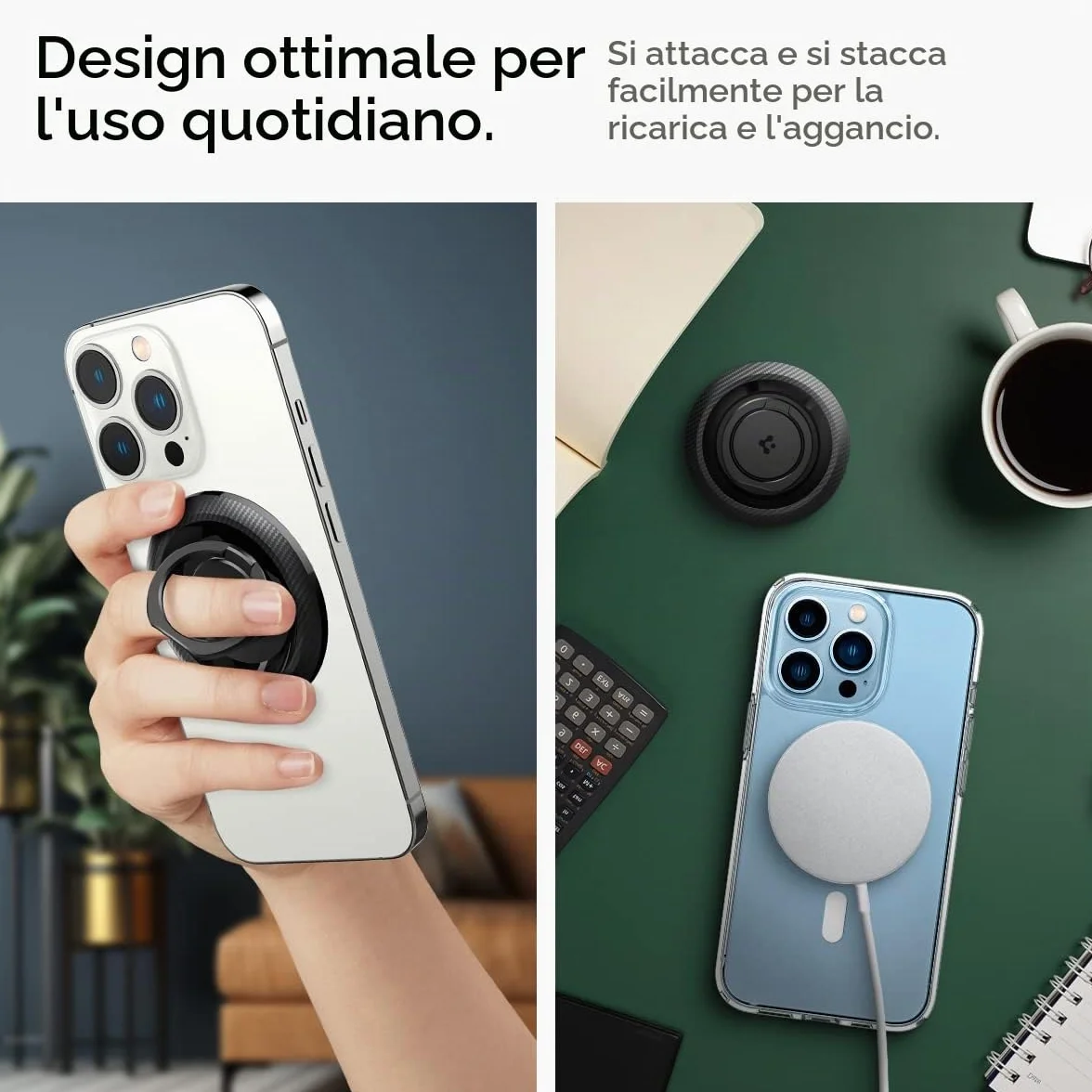Spigen O-Mag Anello MagSafe, 360° Rotazione, Supporto Cellulare Magnetico Compatibile con iPhone 17 17e 16 15 14 13 Pro Max e Cover MagSafe/Pixelsnap per Samsung S26 S25 Ultra, Pixel 10 10a - Carbonio
