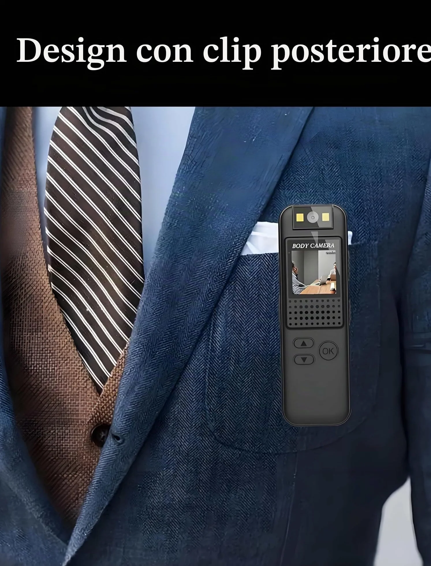 Mini fotocamera portatile da 1080P, con clip magnetica, obiettivo girevole a 180°, 128 GB fino a 7 ore, registrazione e luce LED per riunioni e bici all'aperto