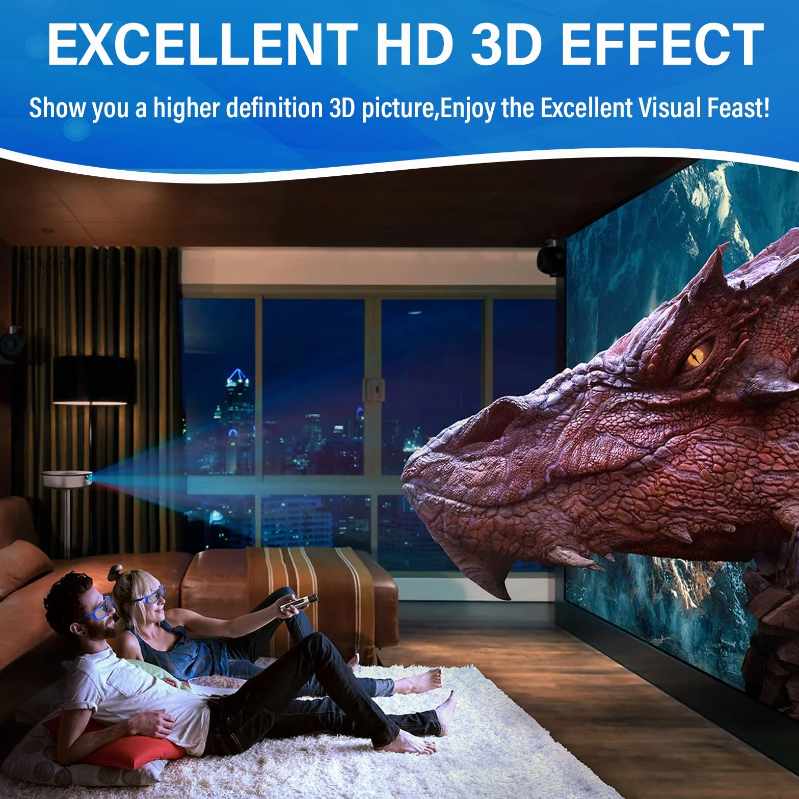 3D Occhiali, Otturatore Attivi 3D Ricaricabile Occhiali per 3D DLP-Link Proiettori Acer BenQ Jmgo Optoma Philips LG Infocus NEC Viewsonic Cocar Toumei Vivitek Videoproiettore - Blu 2 Pezzi