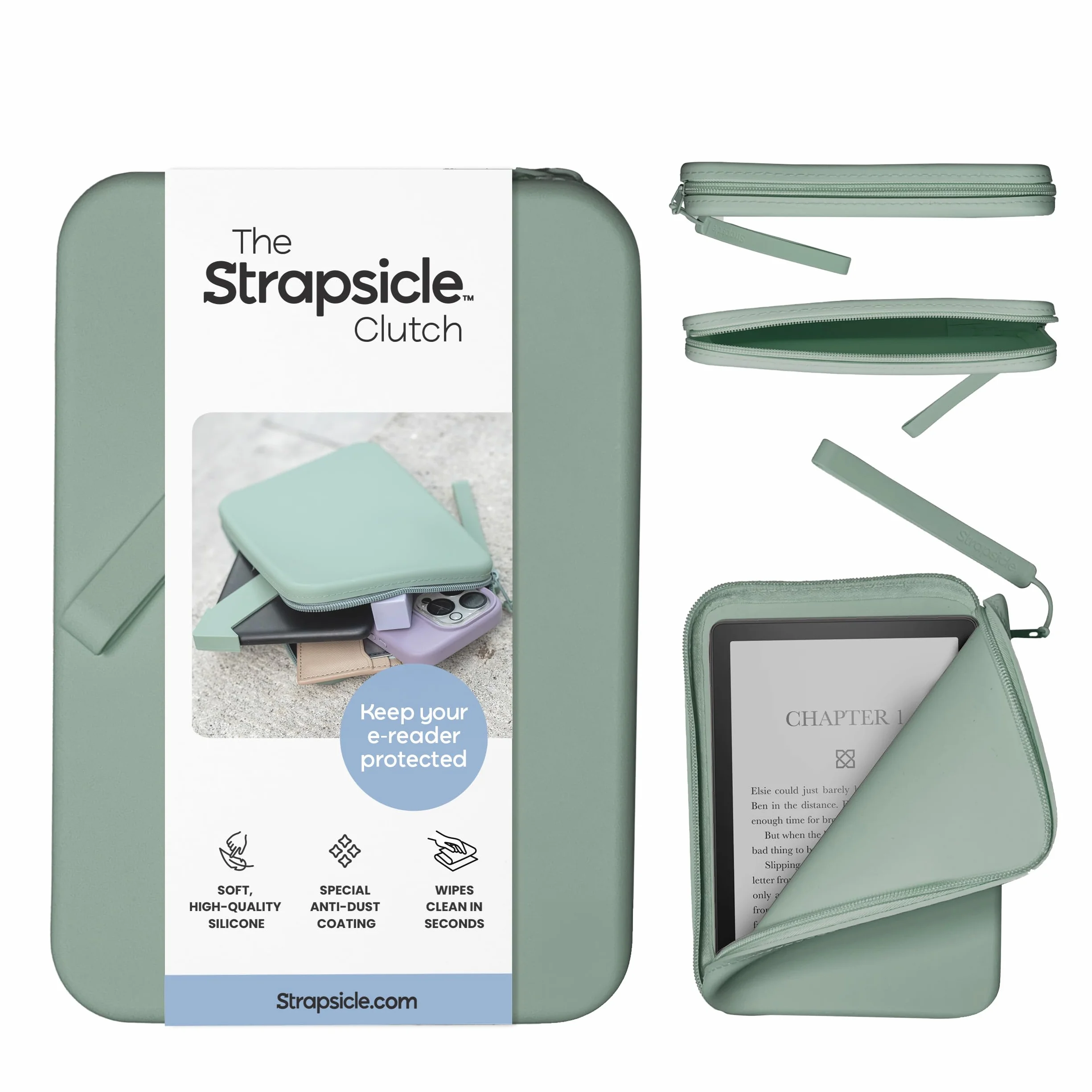 Strapsicle Silicone Pochette per Kindle e-reader, borsa multiuso per telefono, portafoglio e chiavi, adatta per Kindle 6", Kobos, Nook, Paperwhite 6", iPad Mini 6