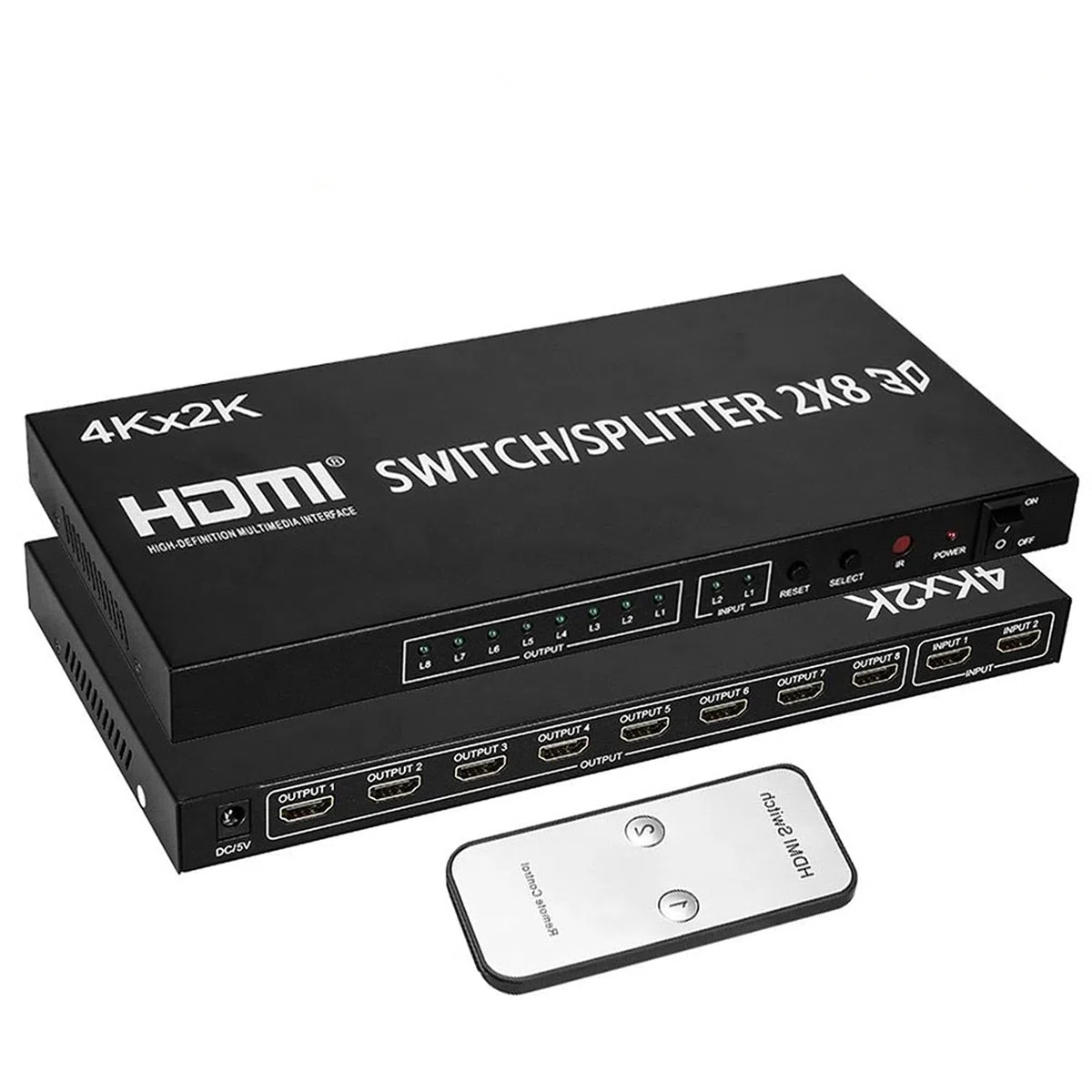 2X8 HDMI Splitter, Full HD 4K Video HDMI Switcher 2x8 Split 2 in 8 out Dual Screen per PS3 Xbox PC a HDTV Monitor Proiettore con alimentazione