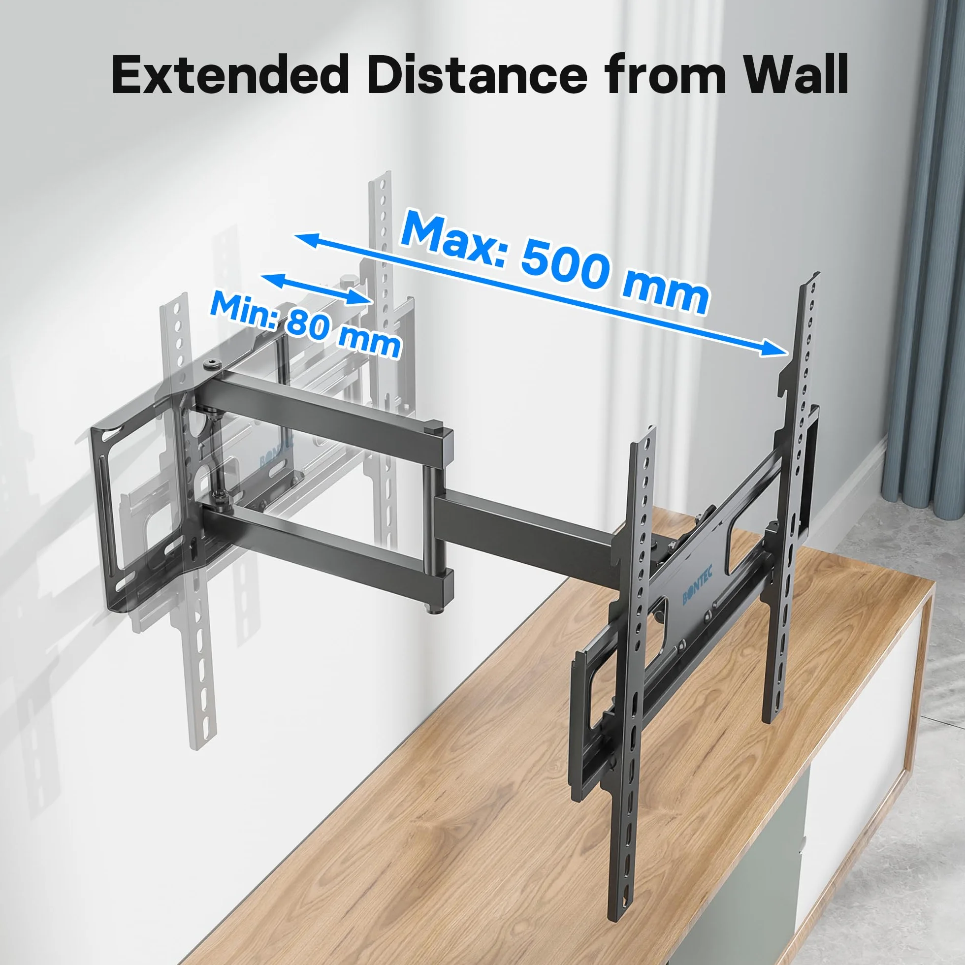 BONTEC Supporto TV Parete 26-60 Pollici VESA 400x400 Girevole Inclinazione Rotazione Estensione 80-500mm 40kg