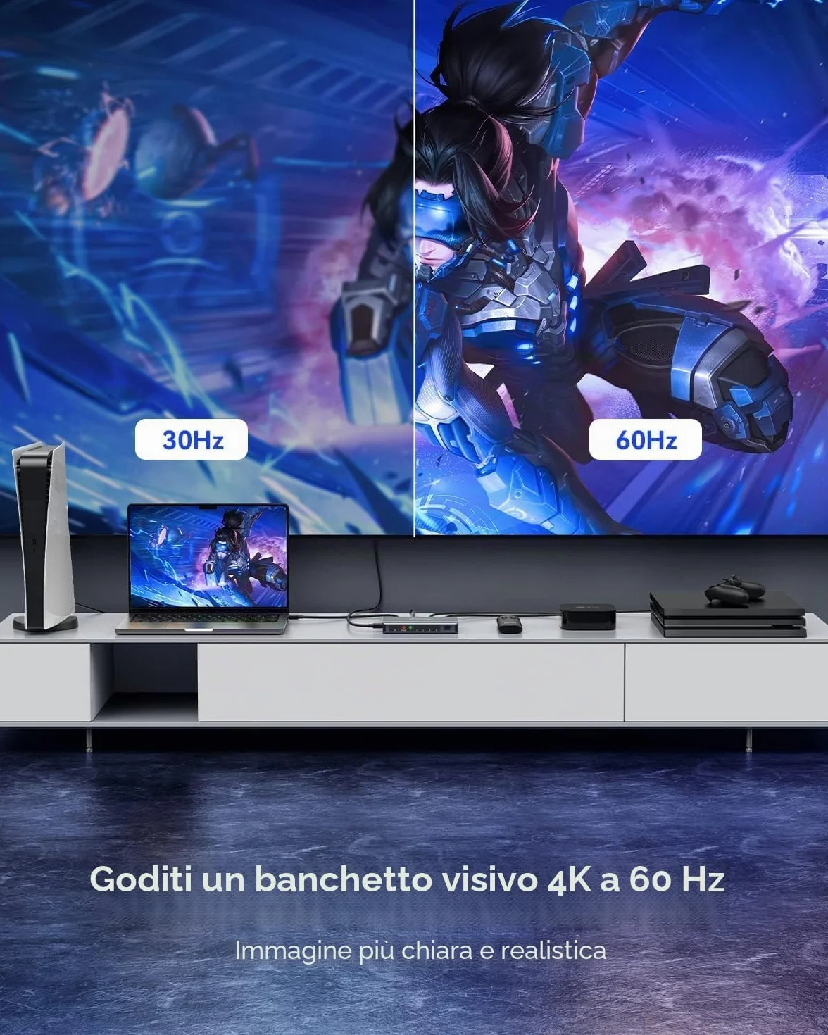 Interruttore HDMI 5 in 1 uscita 4K a 60Hz, separatore HDMI GANA con selettore remoto, compatibile con PS5/4, Xbox, Nintendo Switch, Roku, TV, Fire Stick