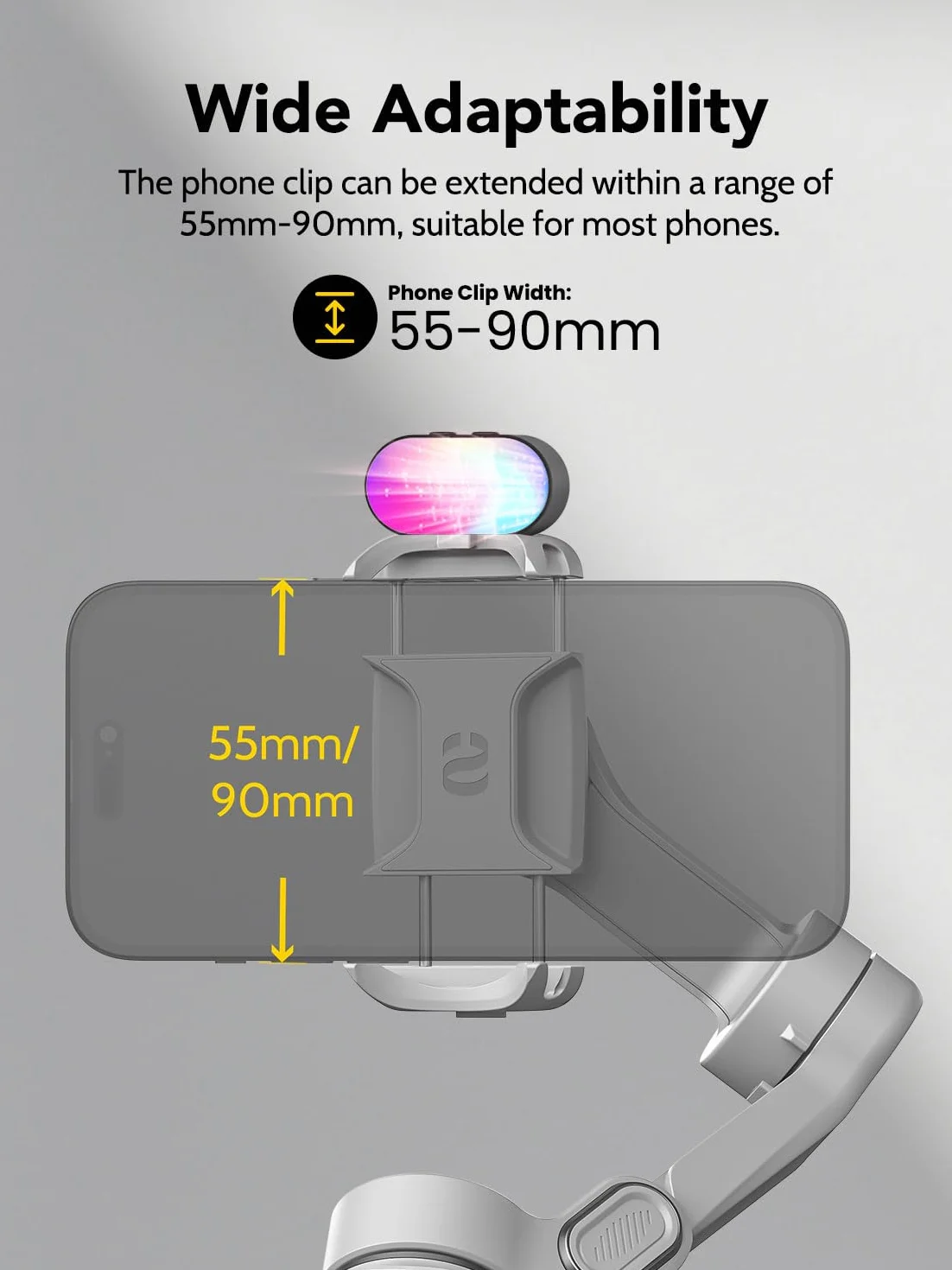 AOCHUAN Smart X2 Stabilizzatore cardanico per smartphone a 3 assi con luce di riempimento RGB, asta di prolunga integrata, cardano con schermo OLED per registrazione video su iPhone, X2 KIT bianco