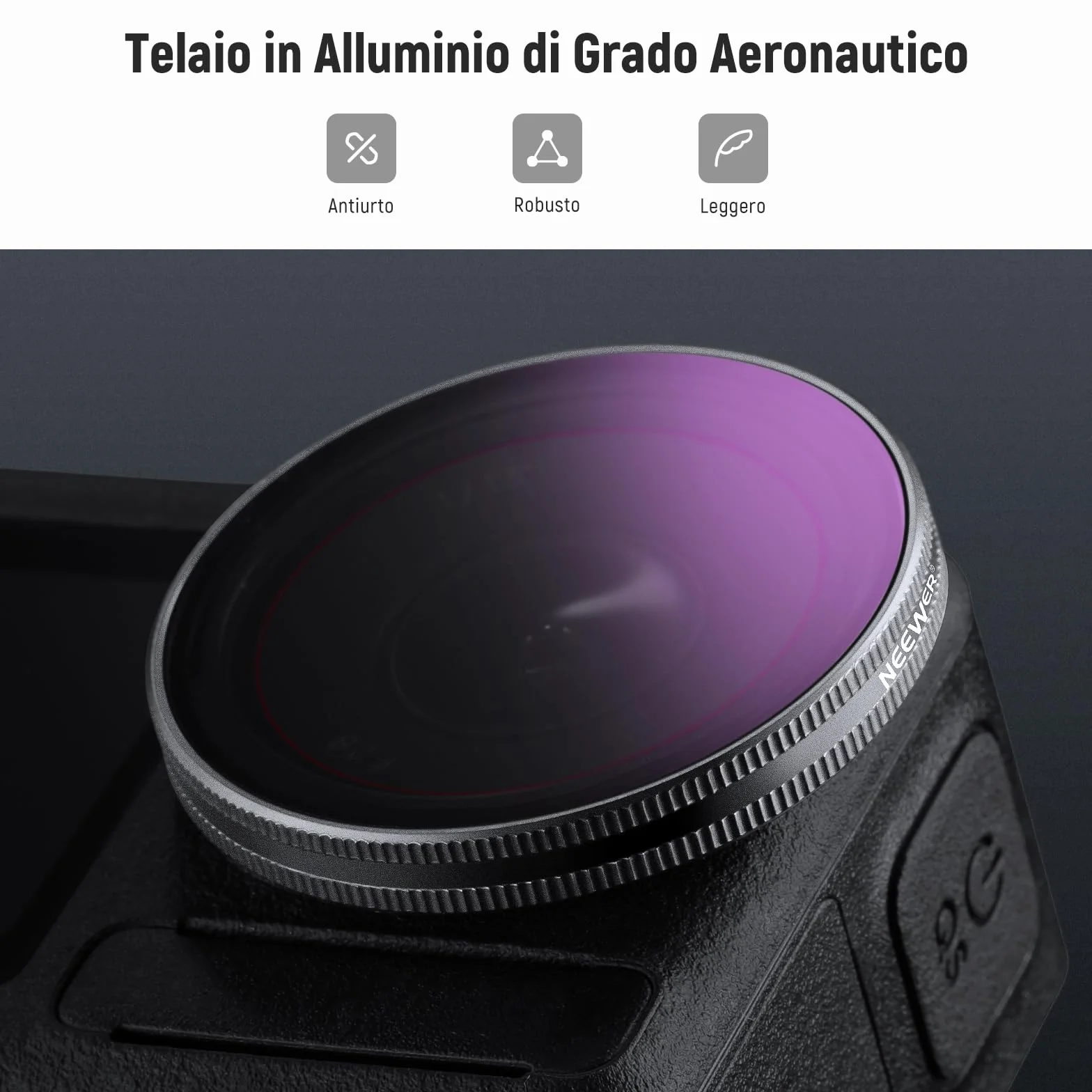 NEEWER Set di Filtro ND Compatibile con DJI Osmo Action 5 Pro/4/3, 4 Pezzi, Filtri ND8/ND16/ND32/CPL in Vetro Ottico HD Multistrato a Scatto, Accessori per Obiettivi Action Camera con 2x Panni Pulizia